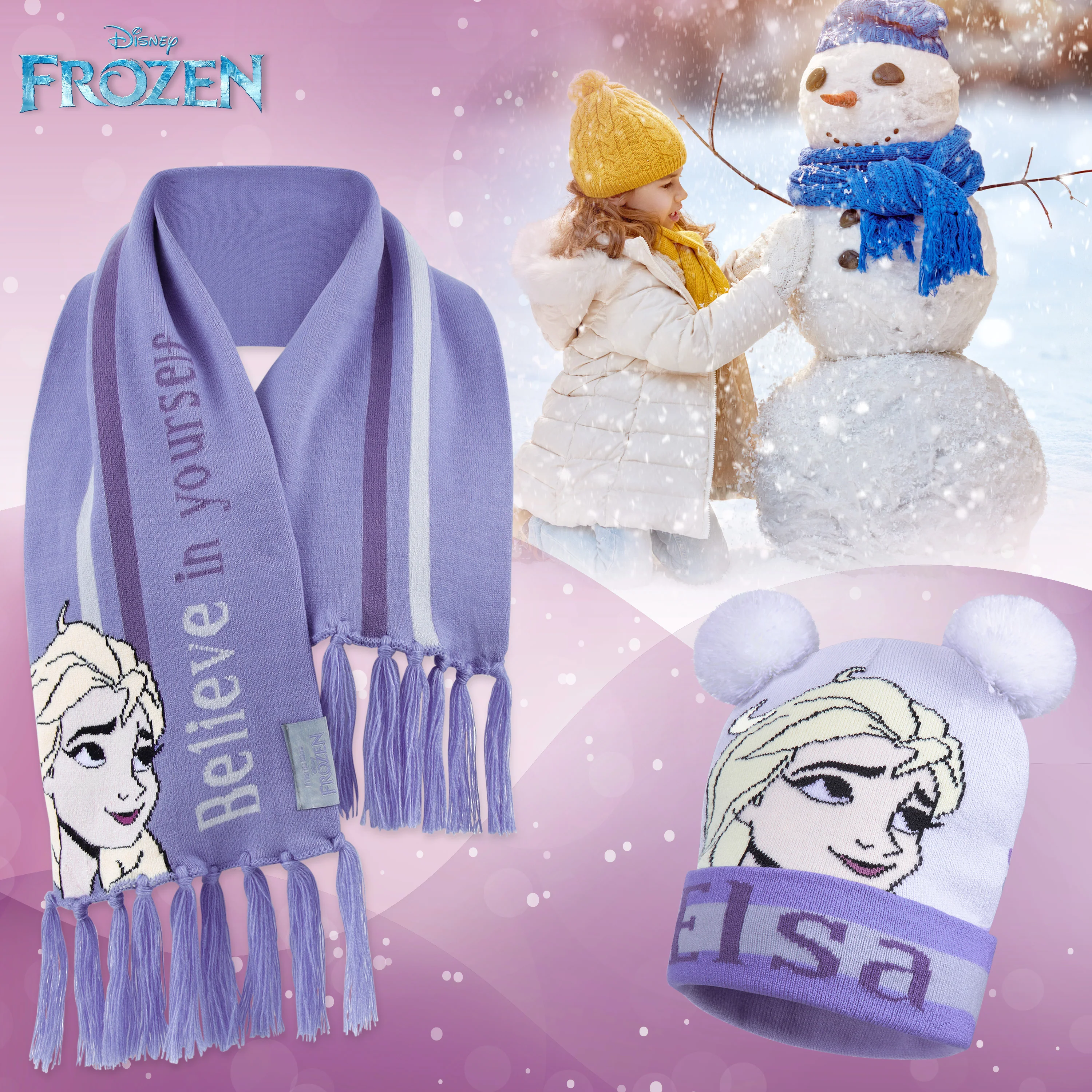 Disney Beanie Hat Scarf and Gloves Set Kids, Frozen Gifts for Girls - Image 6