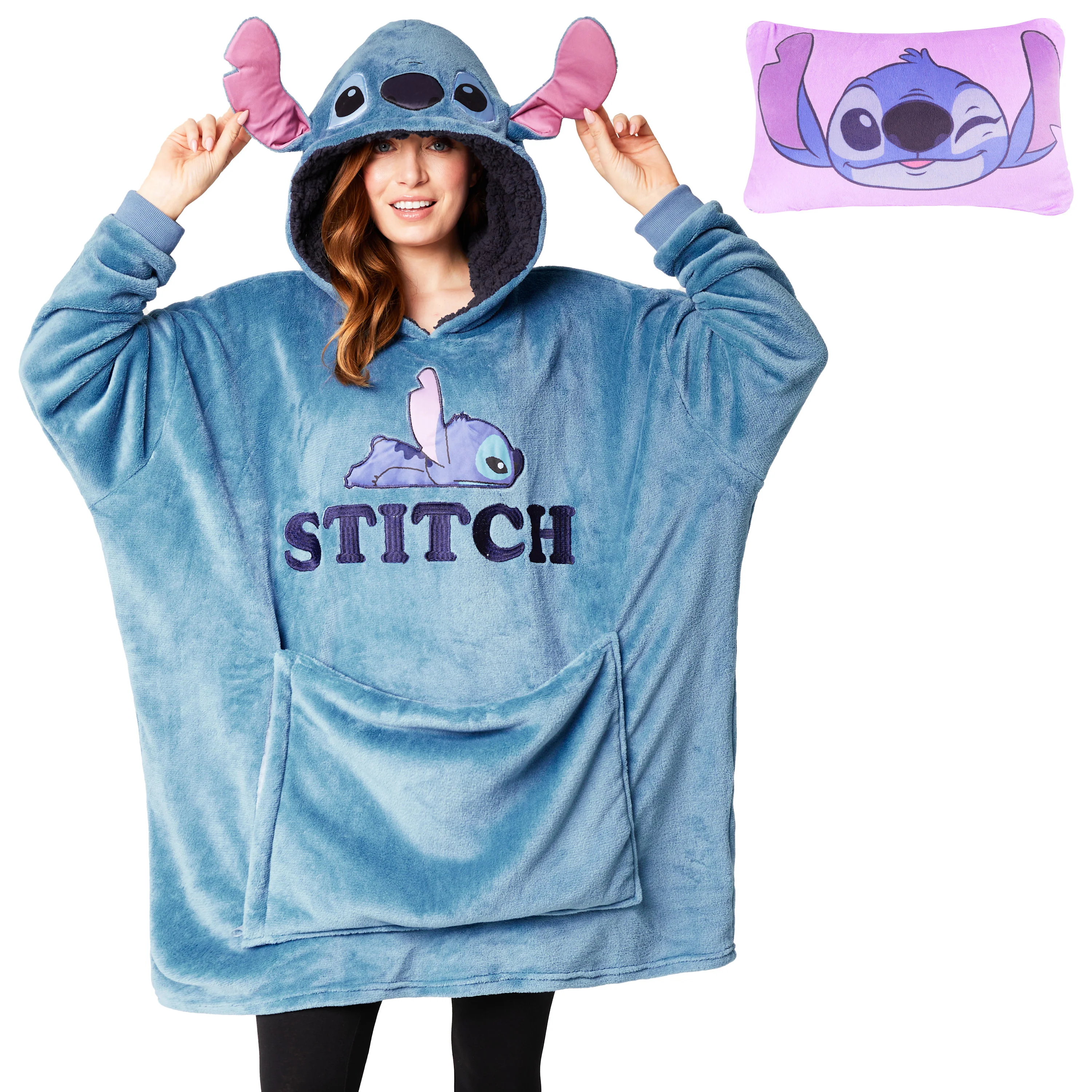 Disney Stitch Blanket Hoodie - Adults 2 in 1 Oversized Fleece Hoodie Baby Yoda Minnie Mouse - Stitch Gifts