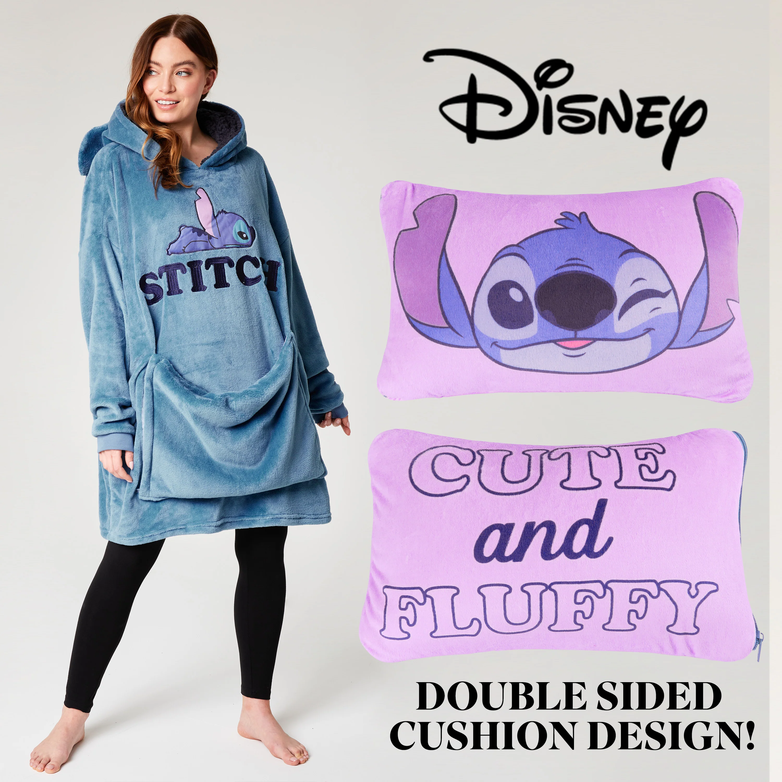 Disney Stitch Blanket Hoodie - Adults 2 in 1 Oversized Fleece Hoodie Baby Yoda Minnie Mouse - Stitch Gifts - Image 3