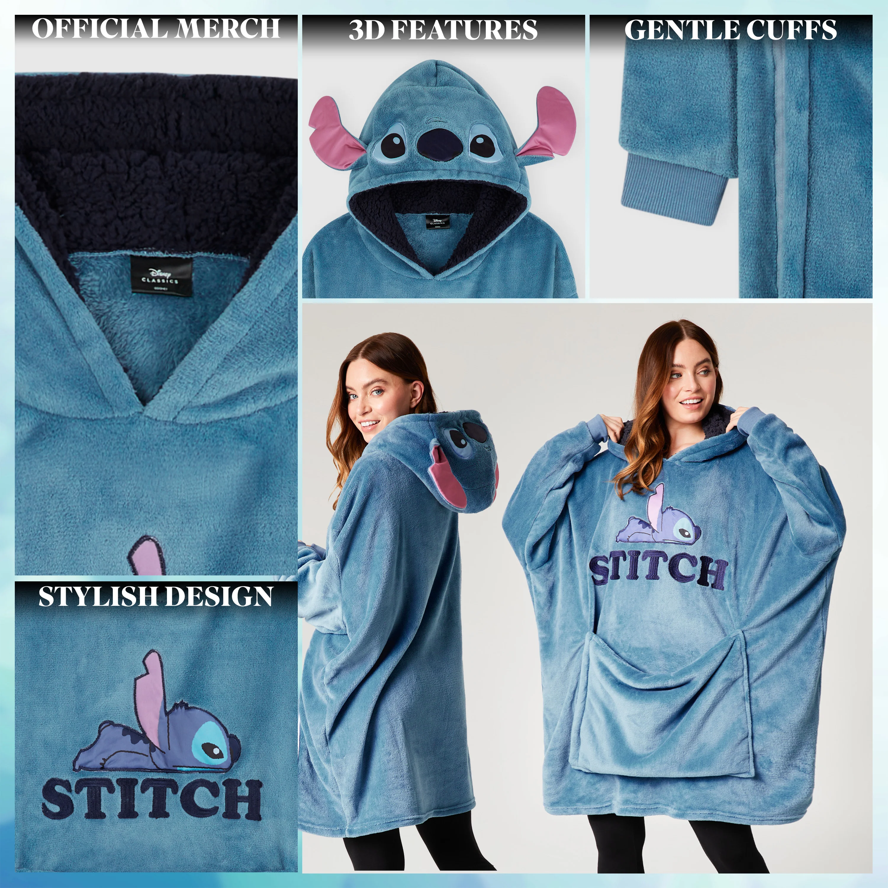 Disney Stitch Blanket Hoodie - Adults 2 in 1 Oversized Fleece Hoodie Baby Yoda Minnie Mouse - Stitch Gifts - Image 4