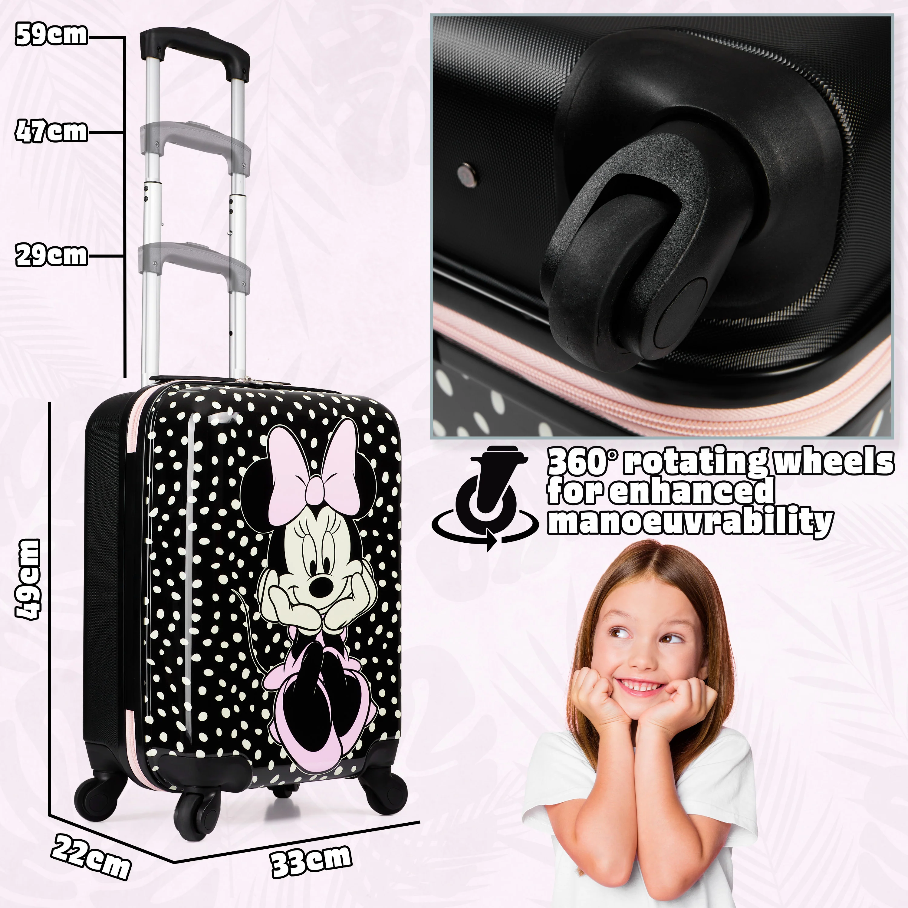 Disney Carry On Suitcase for Kids, Minnie Mouse Cabin Bag with Wheels - Image 4