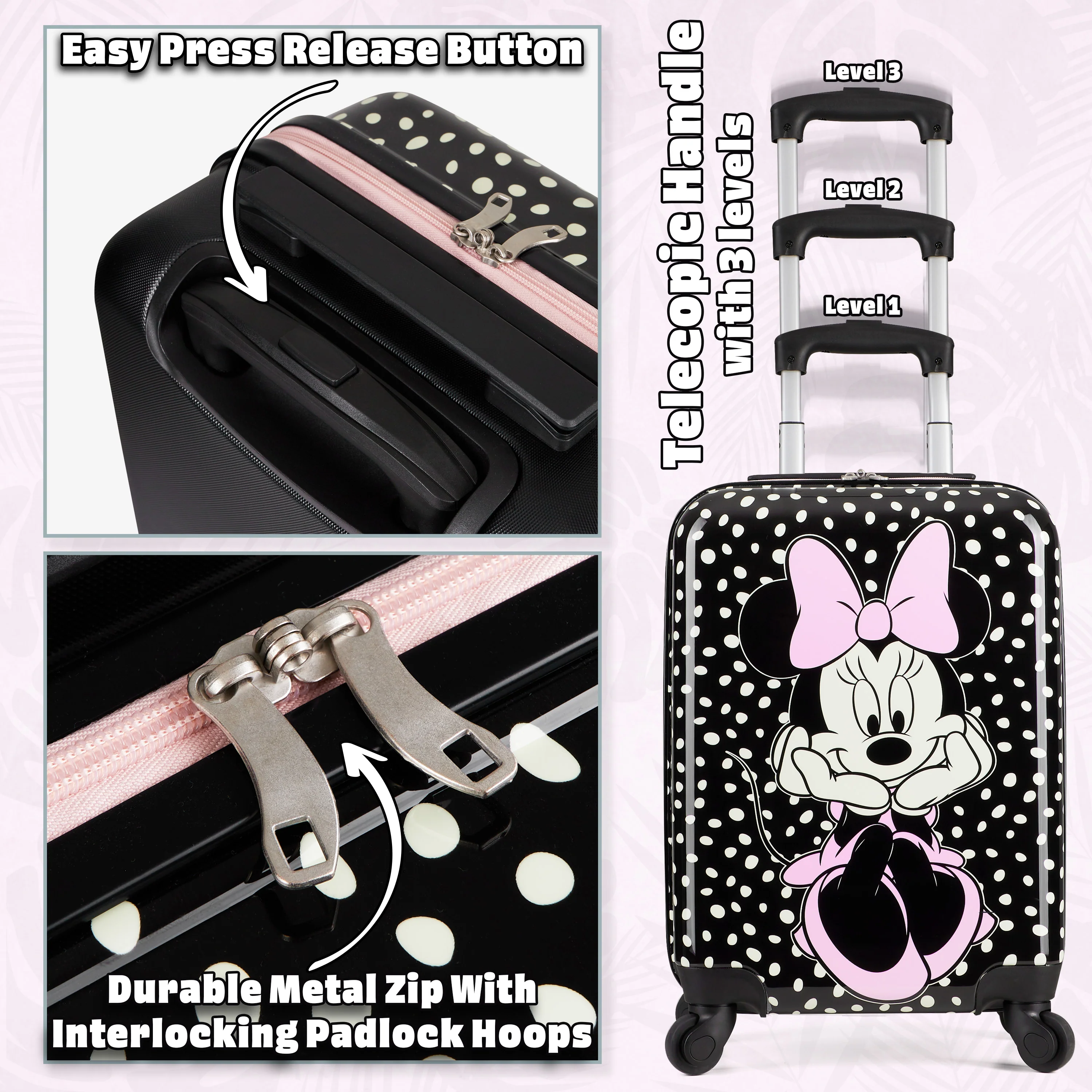 Disney Carry On Suitcase for Kids, Minnie Mouse Cabin Bag with Wheels - Image 5