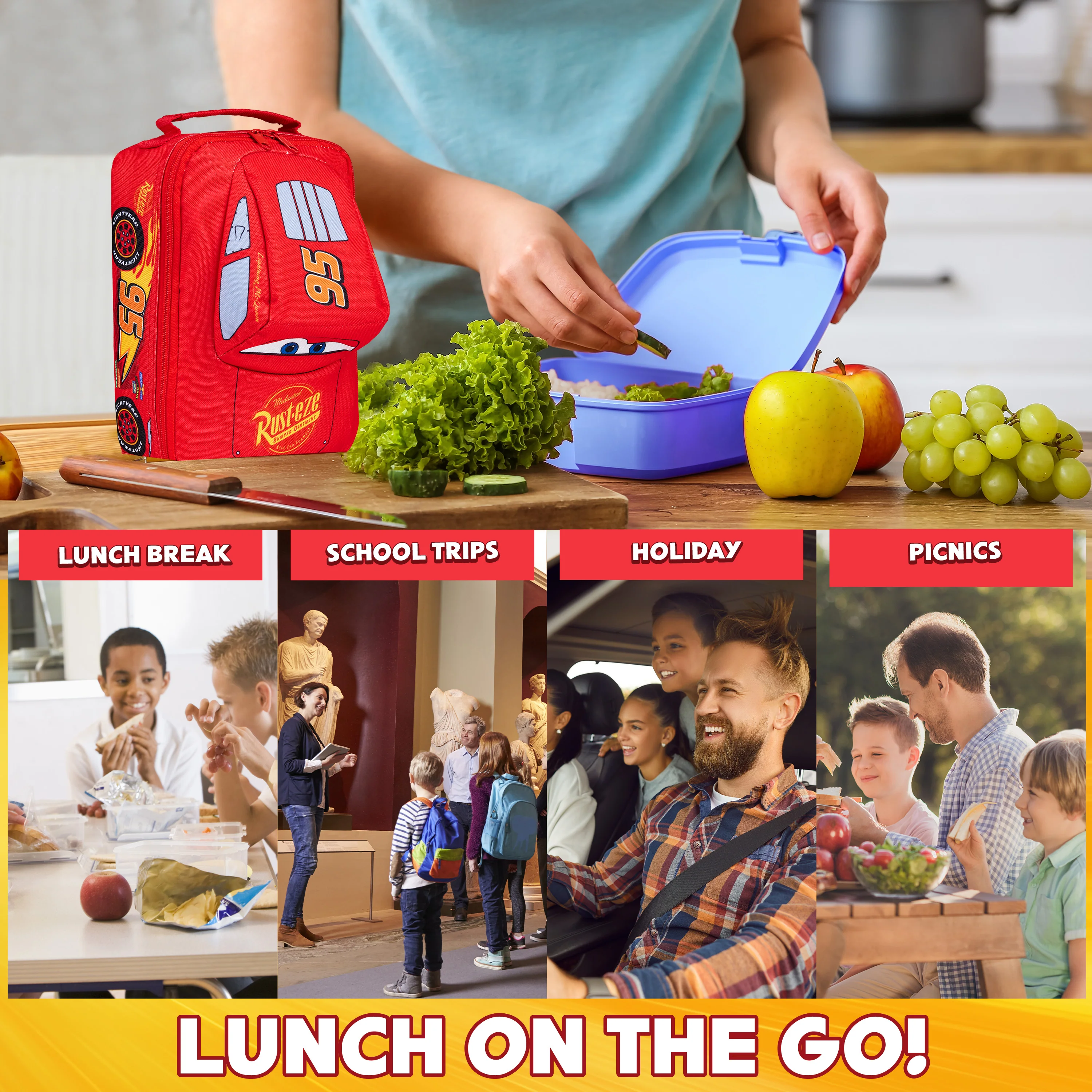 Disney Cars Lunch Bag for Kids Insulated Lunch Box Lightning McQueen - Image 2