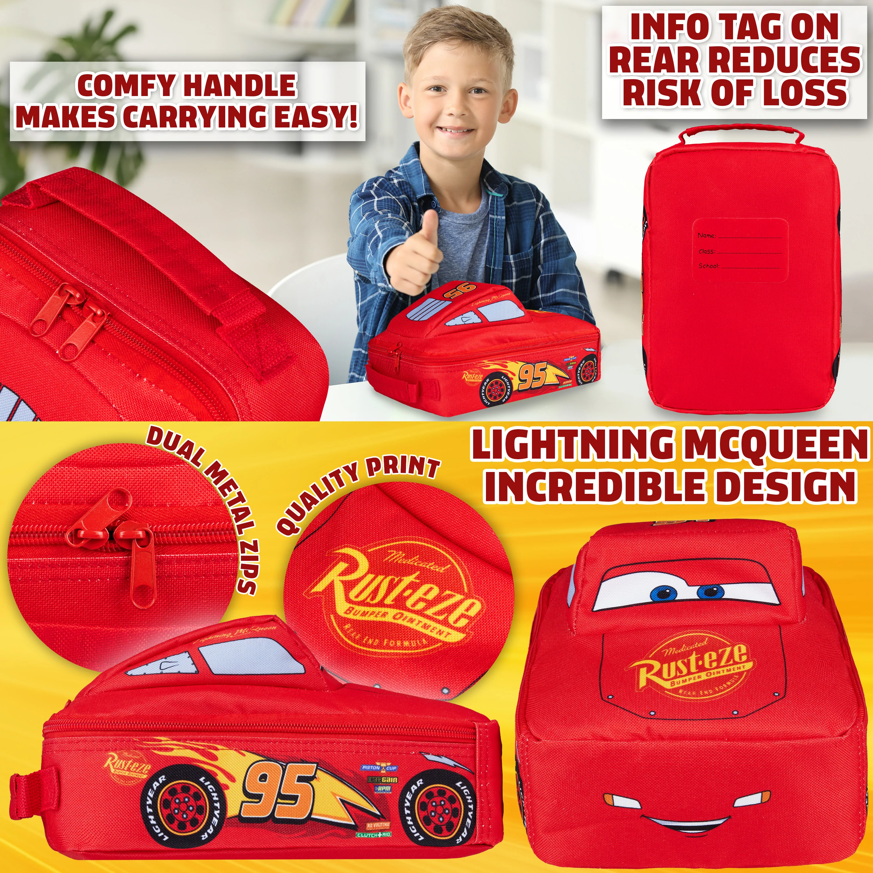 Disney Cars Lunch Bag for Kids Insulated Lunch Box Lightning McQueen - Image 4