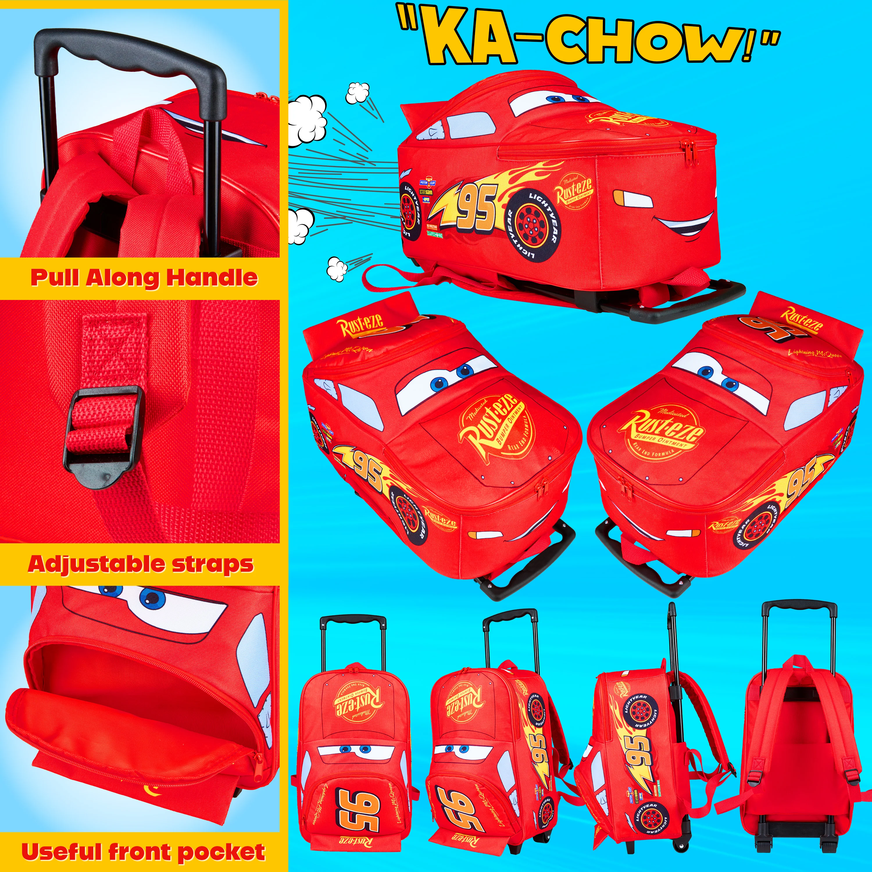 Disney Cars Suitcase Kids Trolley Backpack Wheeled Travel Bag 42 x 30cm - Image 4