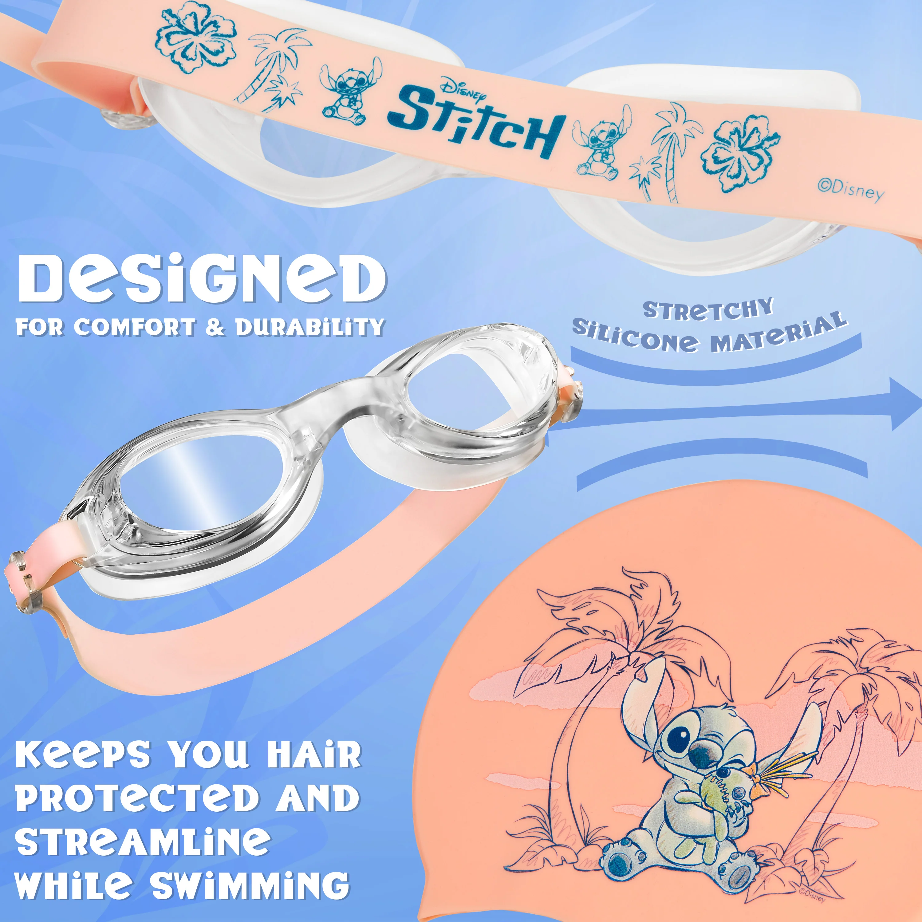 Disney Children's Swimming Goggles and Swimming Cap Set Anti-Fog UV Protection - STITCH - Image 4