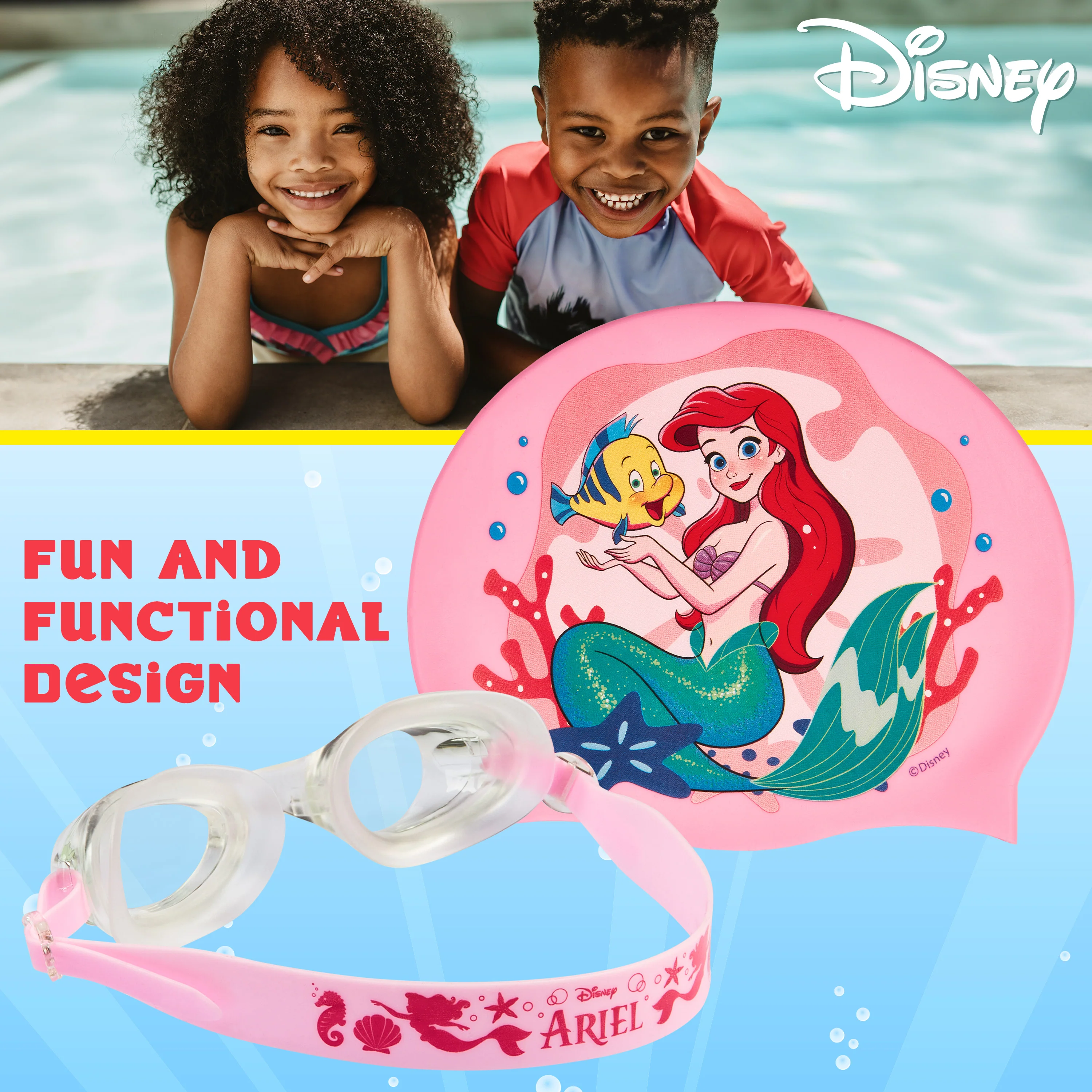 Disney Children's Swimming Goggles and Swimming Cap Set Anti-Fog UV Protection - ARIEL - Image 6