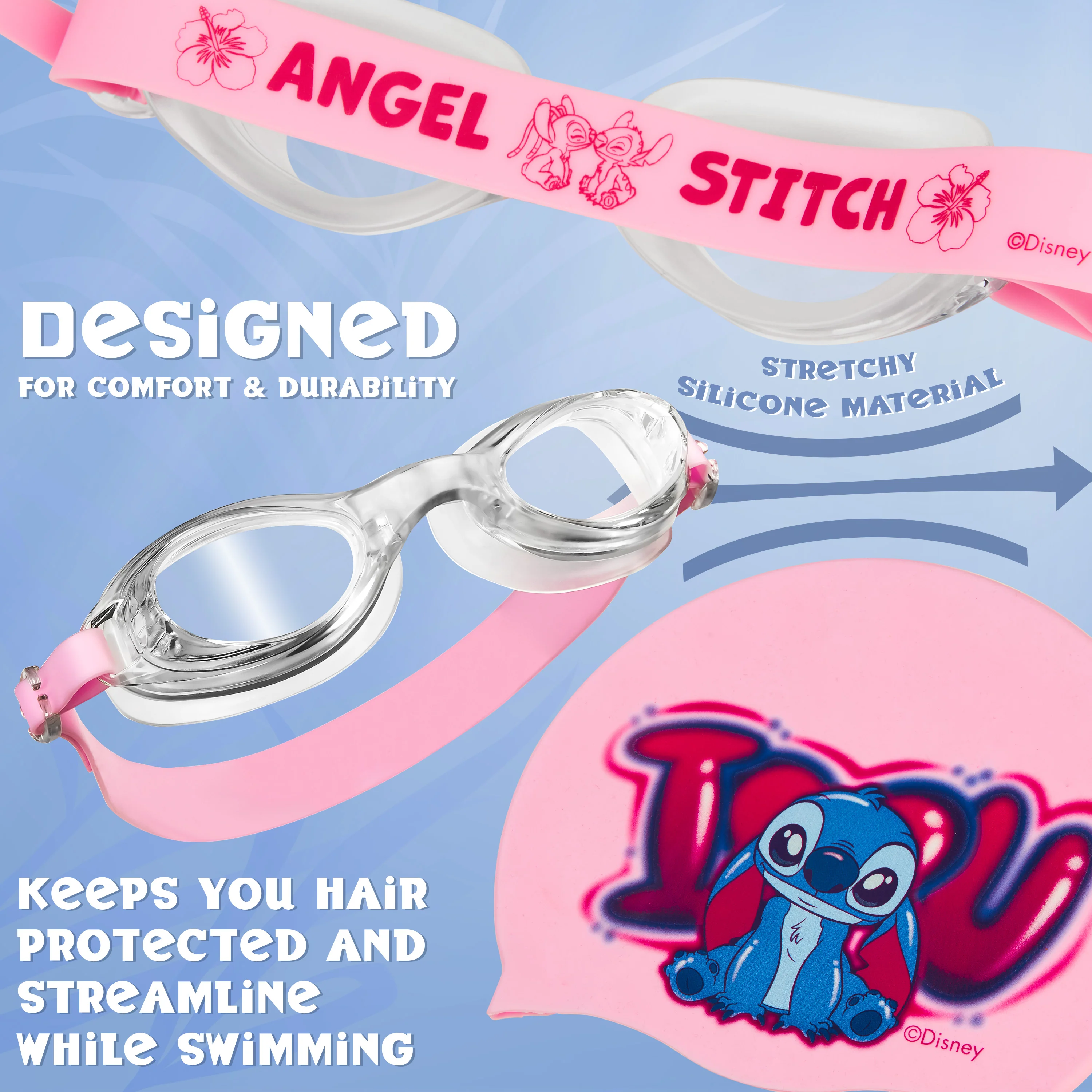 Disney Children's Swimming Goggles and Swimming Cap Set Anti-Fog UV Protection - STITCH - Image 4