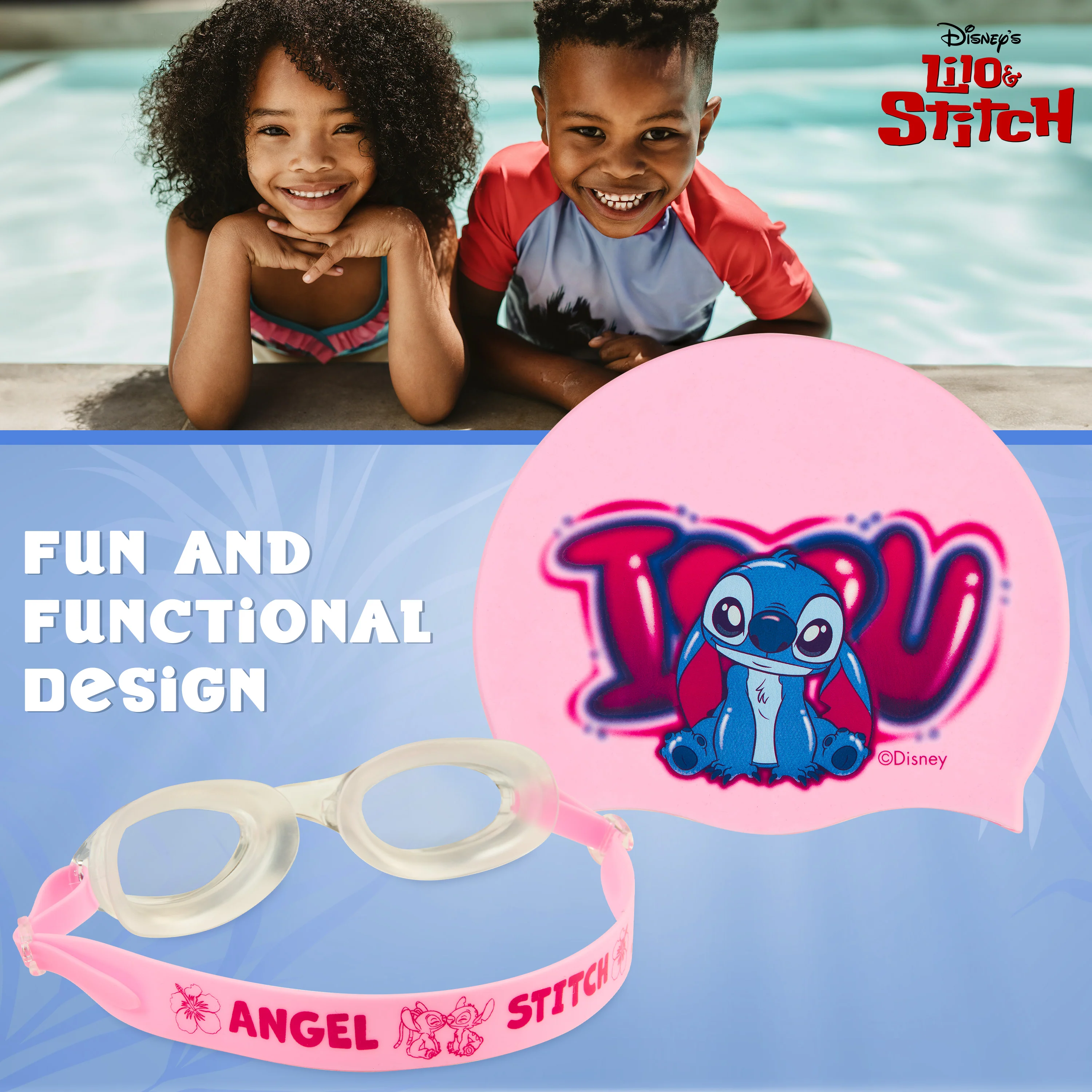 Disney Children's Swimming Goggles and Swimming Cap Set Anti-Fog UV Protection - STITCH - Image 6