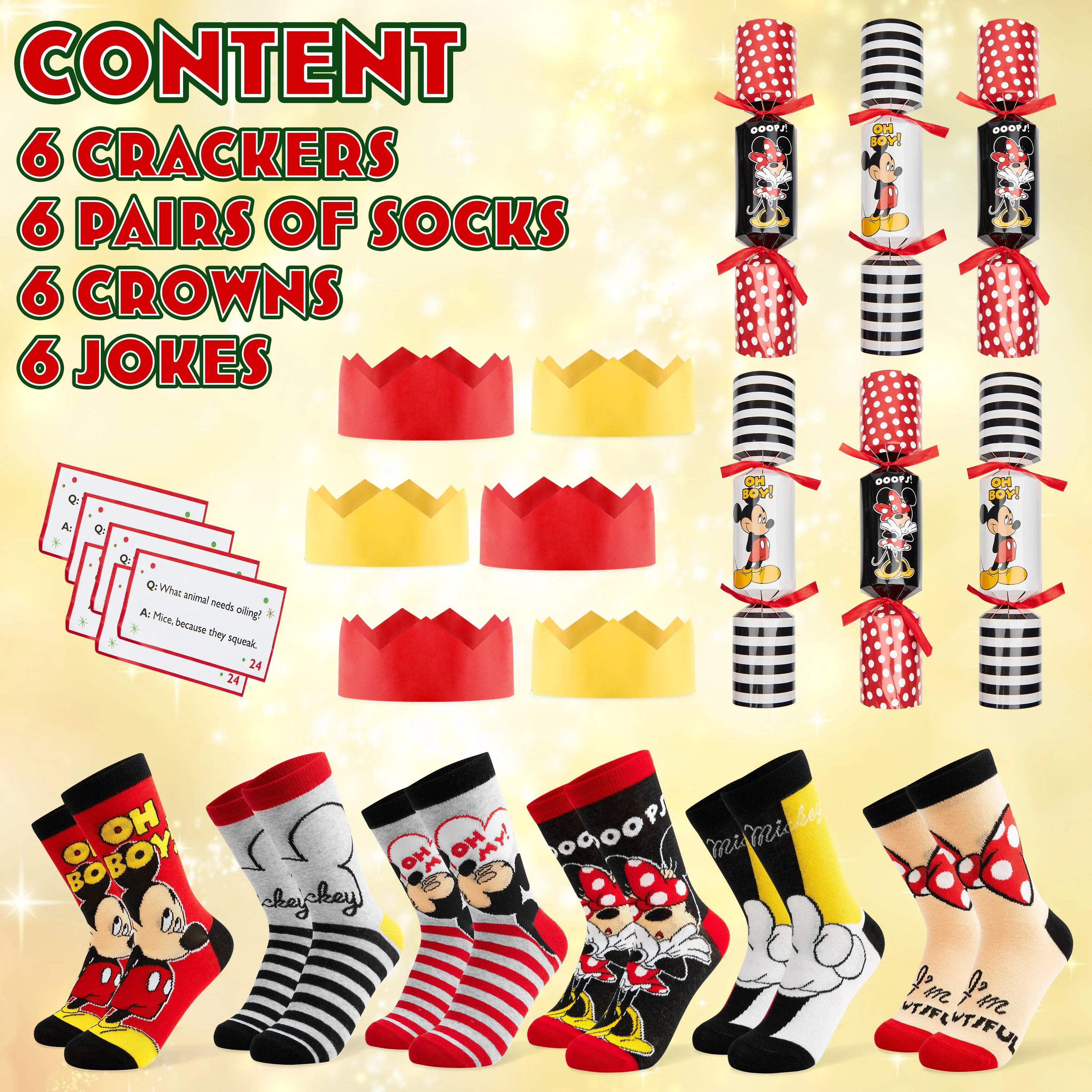 Disney Christmas Crackers Set of 6 with Socks Inside - Mickey & Minnie - Image 5