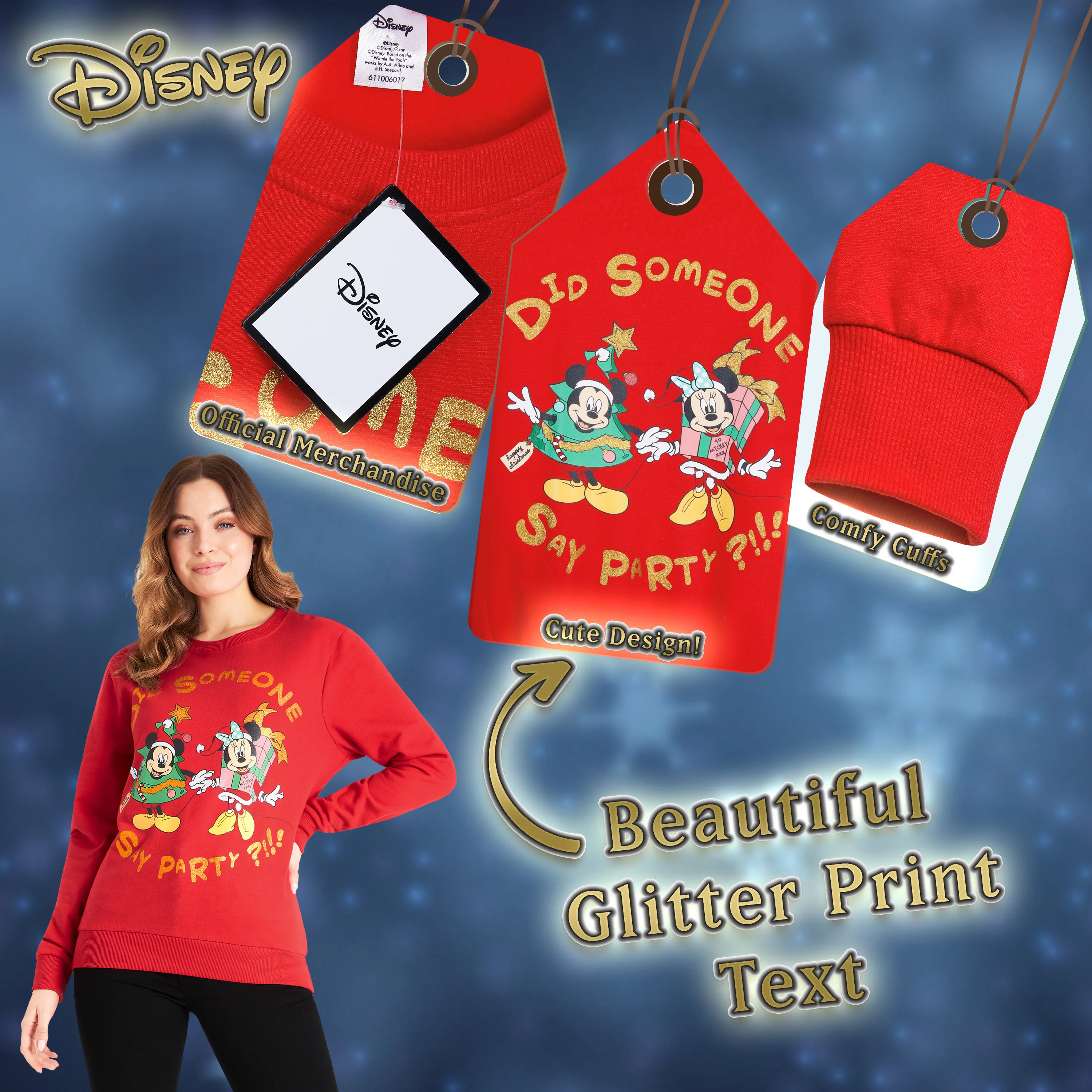 Disney Christmas Jumper Women, Minnie & Mickey Mouse - Image 4