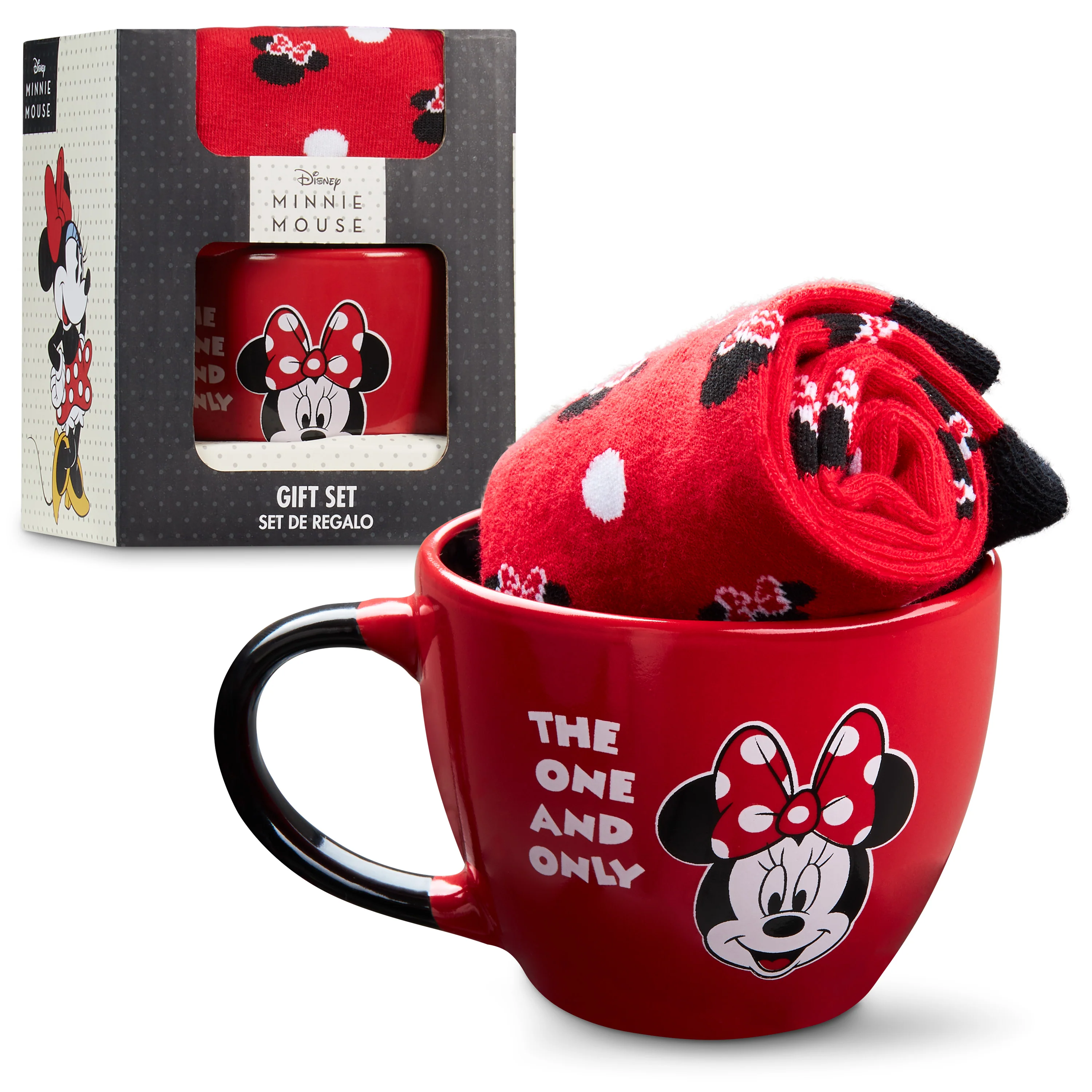 Disney Stitch Mug and Socks Gift Set for Women Teenagers Cute Ceramic Mug Soft Calf Socks, Stocking Filler Gifts for Her (Red Minnie)