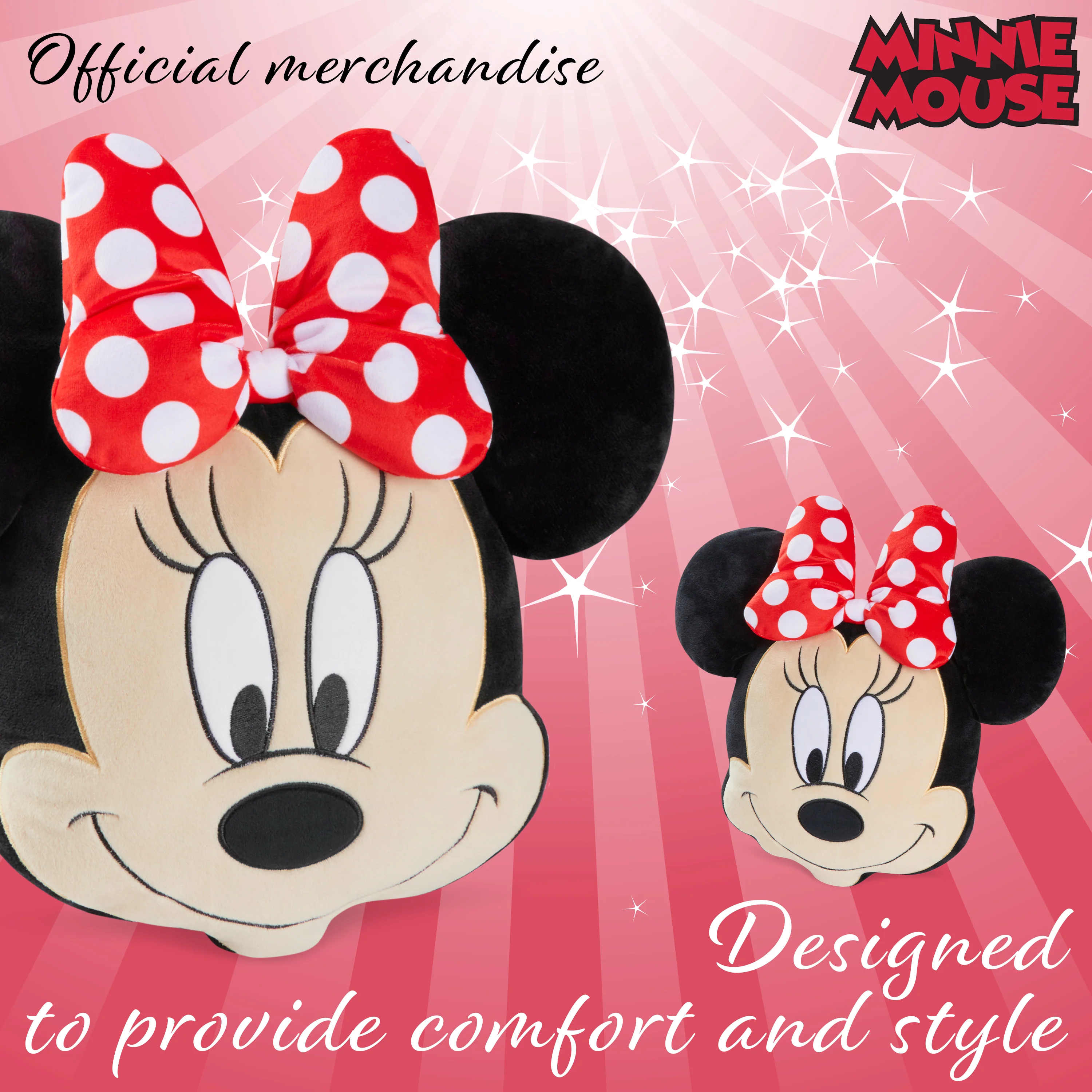 Disney Minnie Mouse 3D Plush Pillow Cushions for Bed, Kids Bedroom Accessories 37 x 35cm - Minnie Mouse Gifts for Girls (Black) - Image 3
