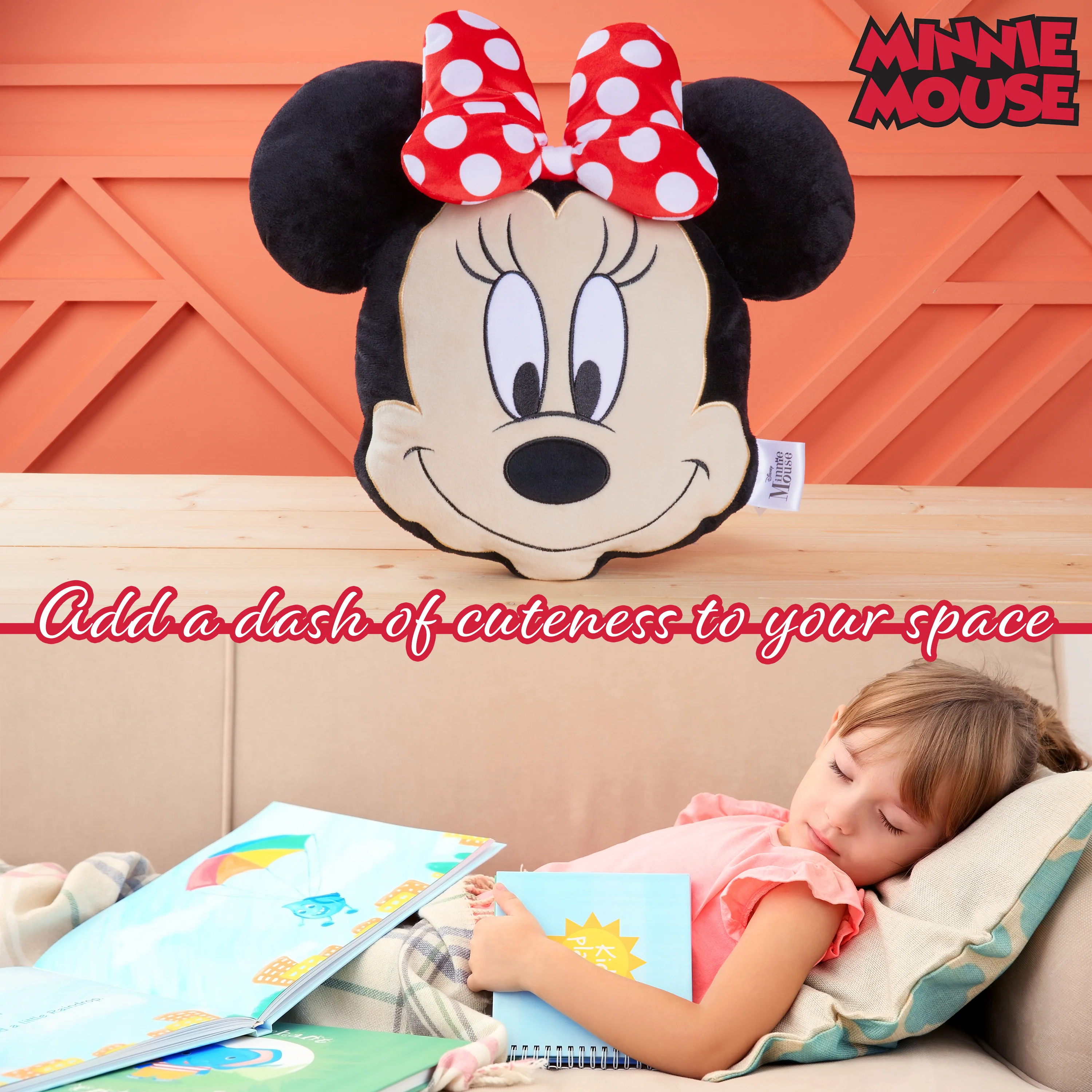 Disney Minnie Mouse 3D Plush Pillow Cushions for Bed, Kids Bedroom Accessories 37 x 35cm - Minnie Mouse Gifts for Girls (Black) - Image 4