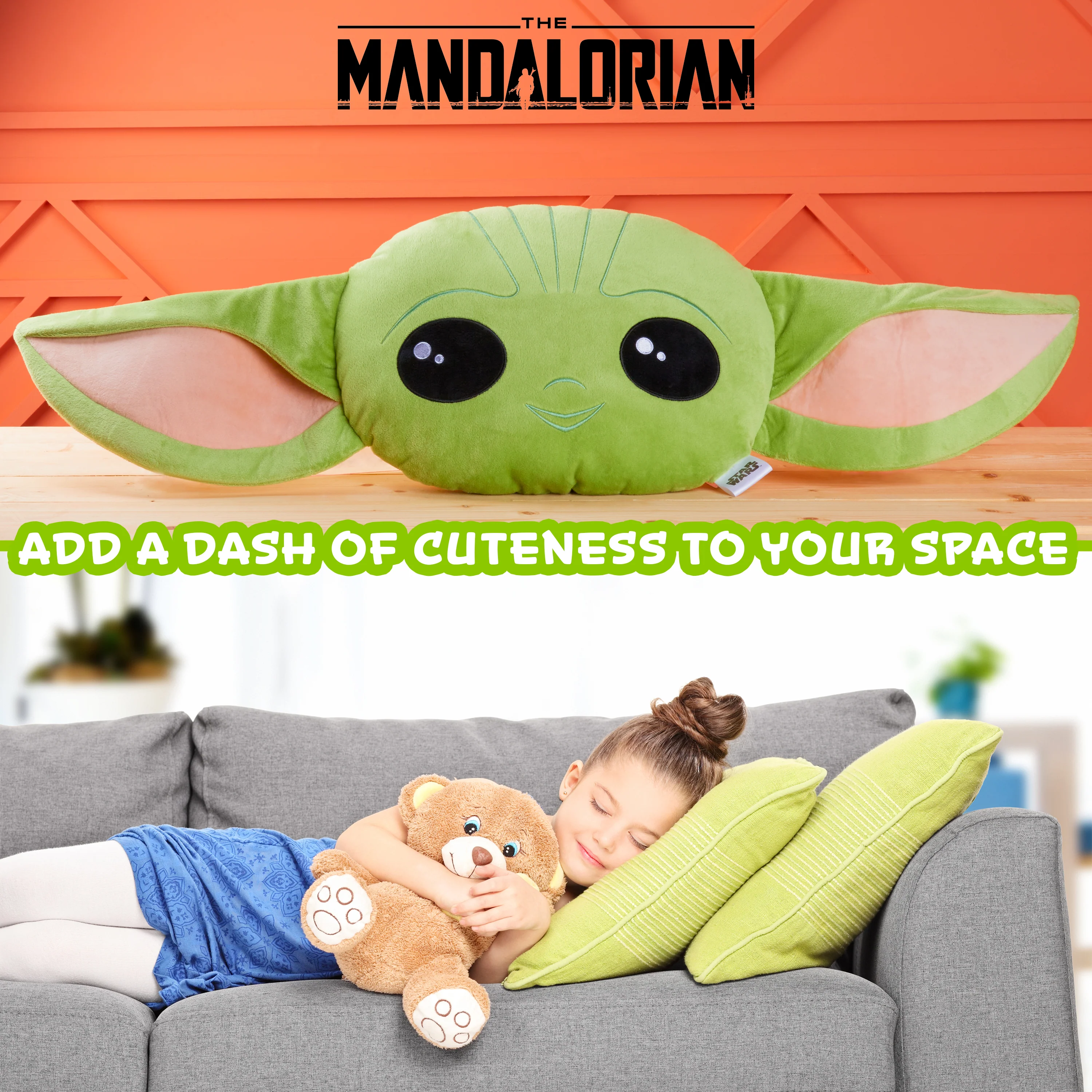 Disney Mandalorian Baby Yoda 3D Plush Pillow Cushions for Bed, Kids Bedroom Accessories 94 x 39cm - Star Wars Gifts for Boys (Green) - Image 4