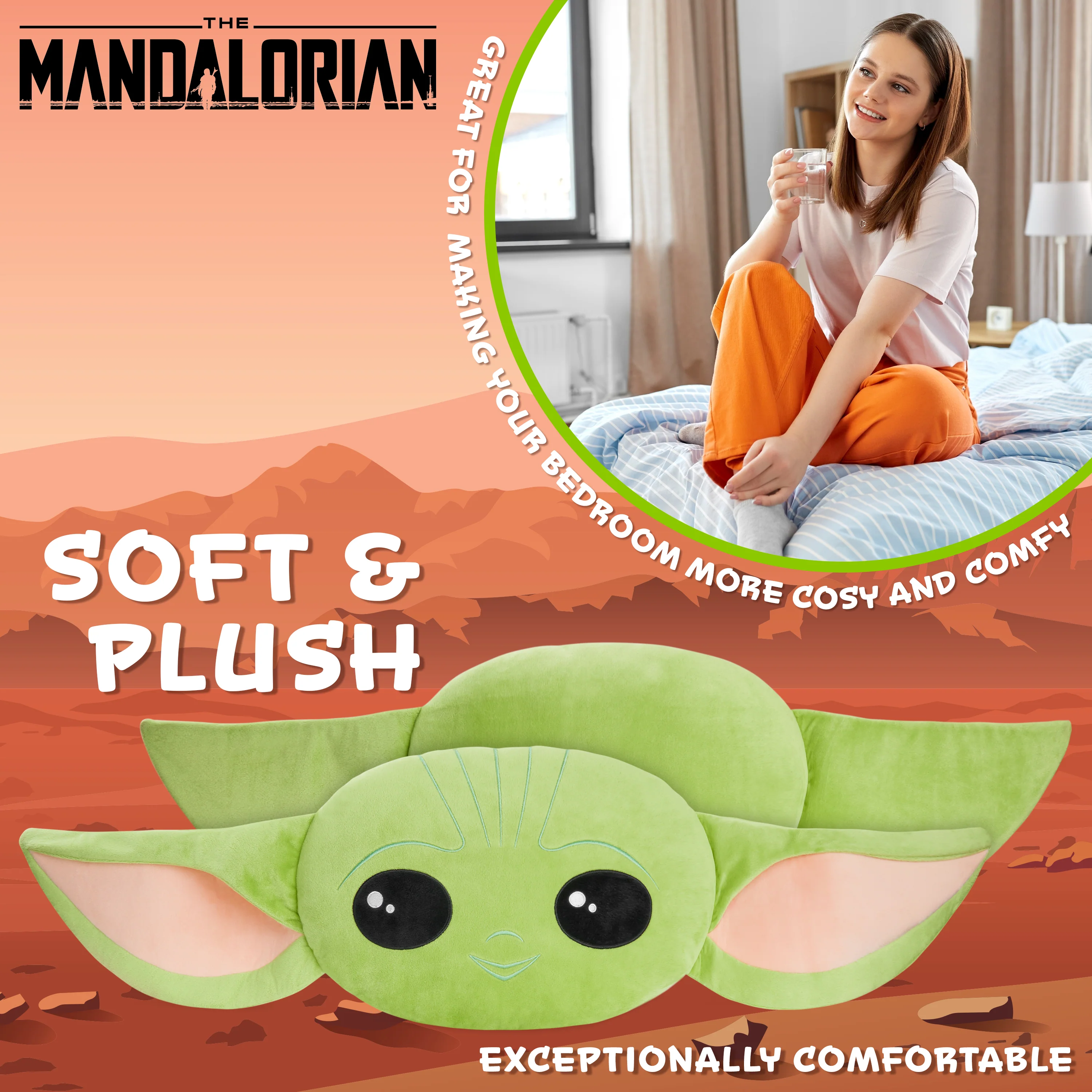 Disney Mandalorian Baby Yoda 3D Plush Pillow Cushions for Bed, Kids Bedroom Accessories 94 x 39cm - Star Wars Gifts for Boys (Green) - Image 5