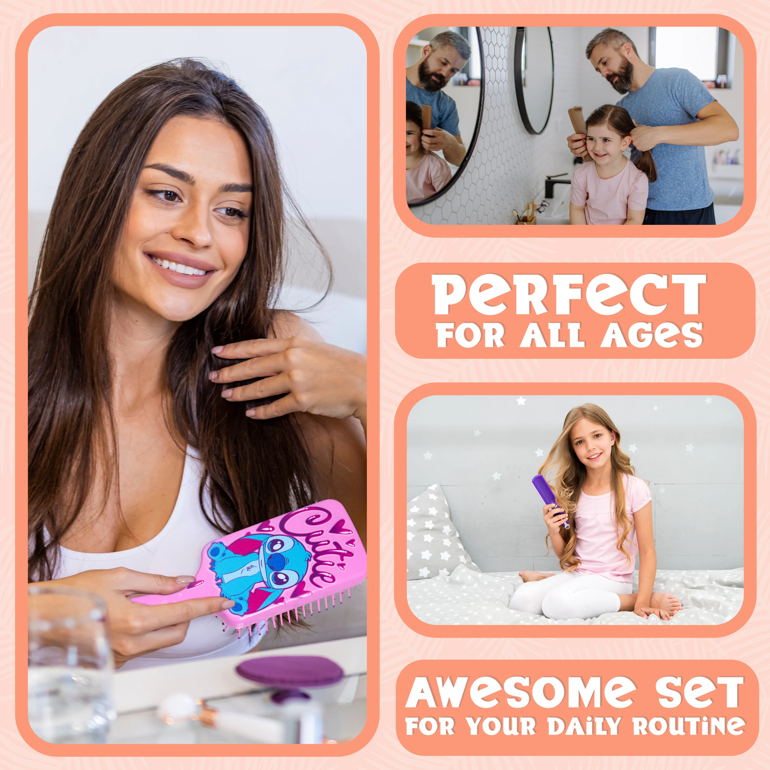 Disney Detangle Hair Brush for Women Teenagers Girls, Paddle Brush and Compact Mirror - Image 6