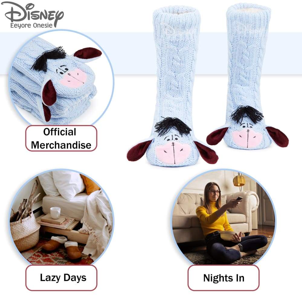 Disney Eeyore Slipper Socks, Cute Fleece Lined Non Slip Socks, Gifts for Women - Image 2
