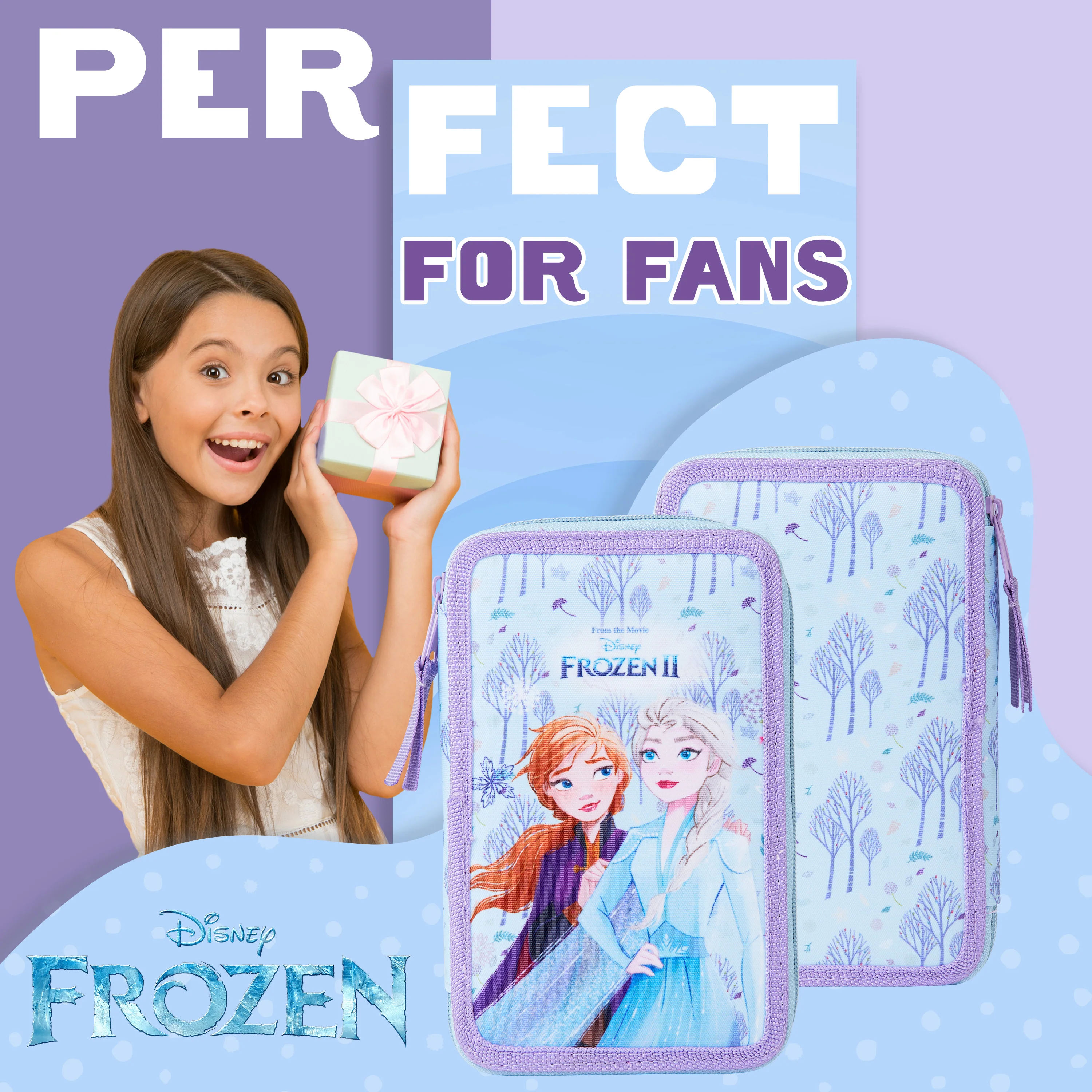 Disney Filled Pencil Case with Stationery for Kids, School Supplies Colouring Pencils, Markers - Gifts for Girls (Blue Frozen Double Zip) - Image 3