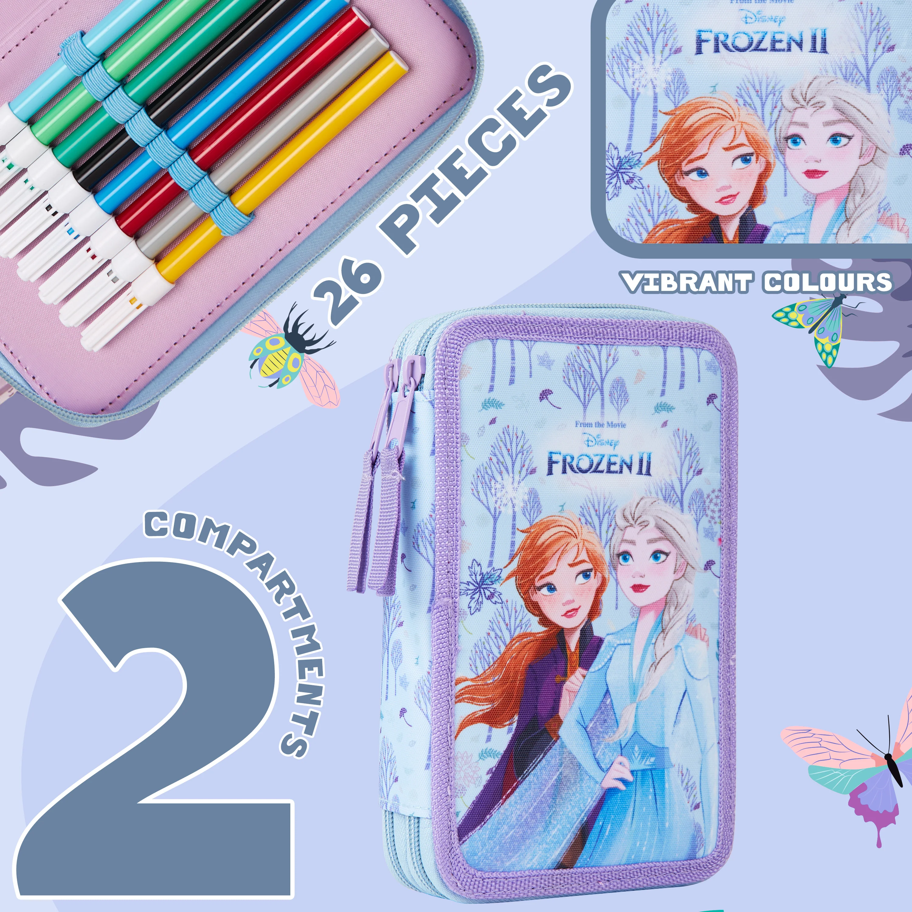 Disney Filled Pencil Case with Stationery for Kids, School Supplies Colouring Pencils, Markers - Gifts for Girls (Blue Frozen Double Zip) - Image 4