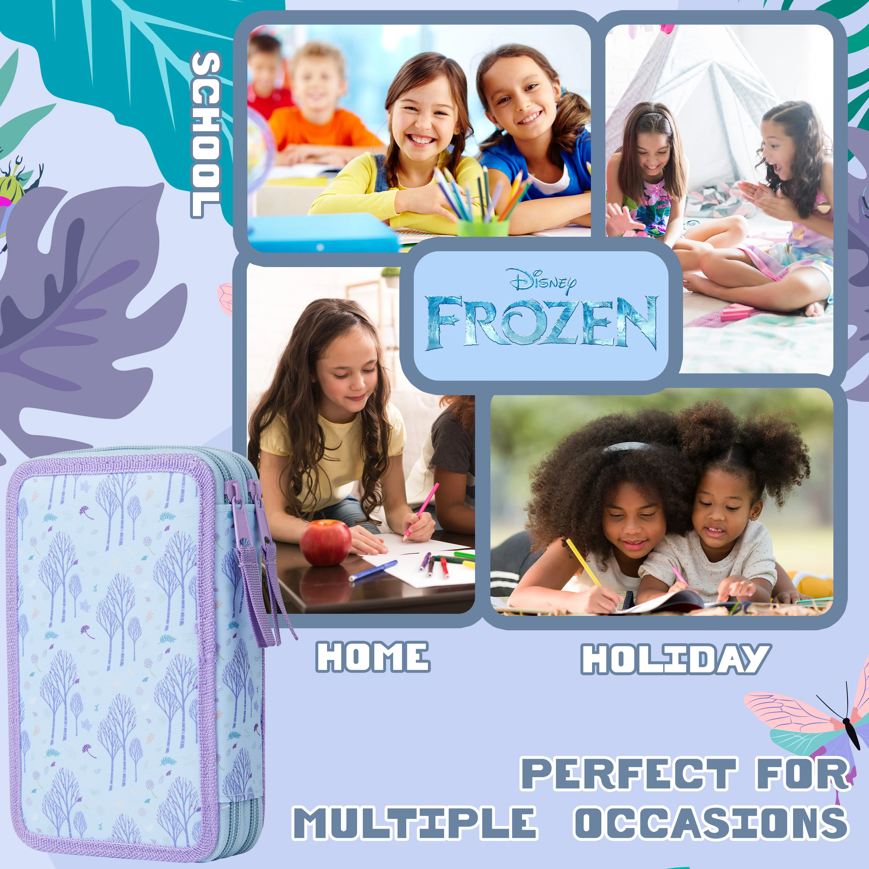 Disney Filled Pencil Case with Stationery for Kids, School Supplies Colouring Pencils, Markers - Gifts for Girls (Blue Frozen Double Zip) - Image 5