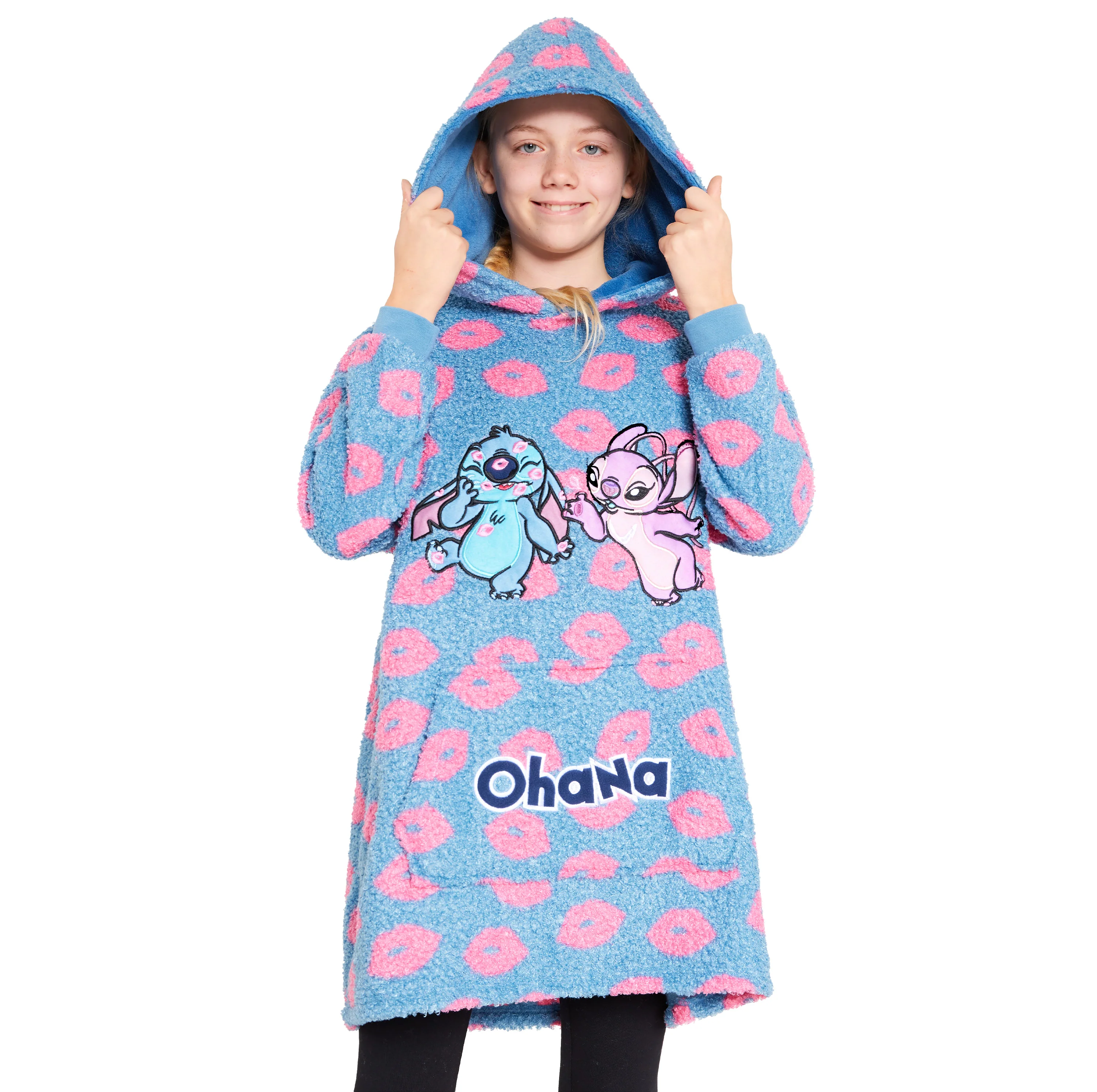 Disney Fleece Hoodie Blanket for Kids - Blue Stitch & Angel