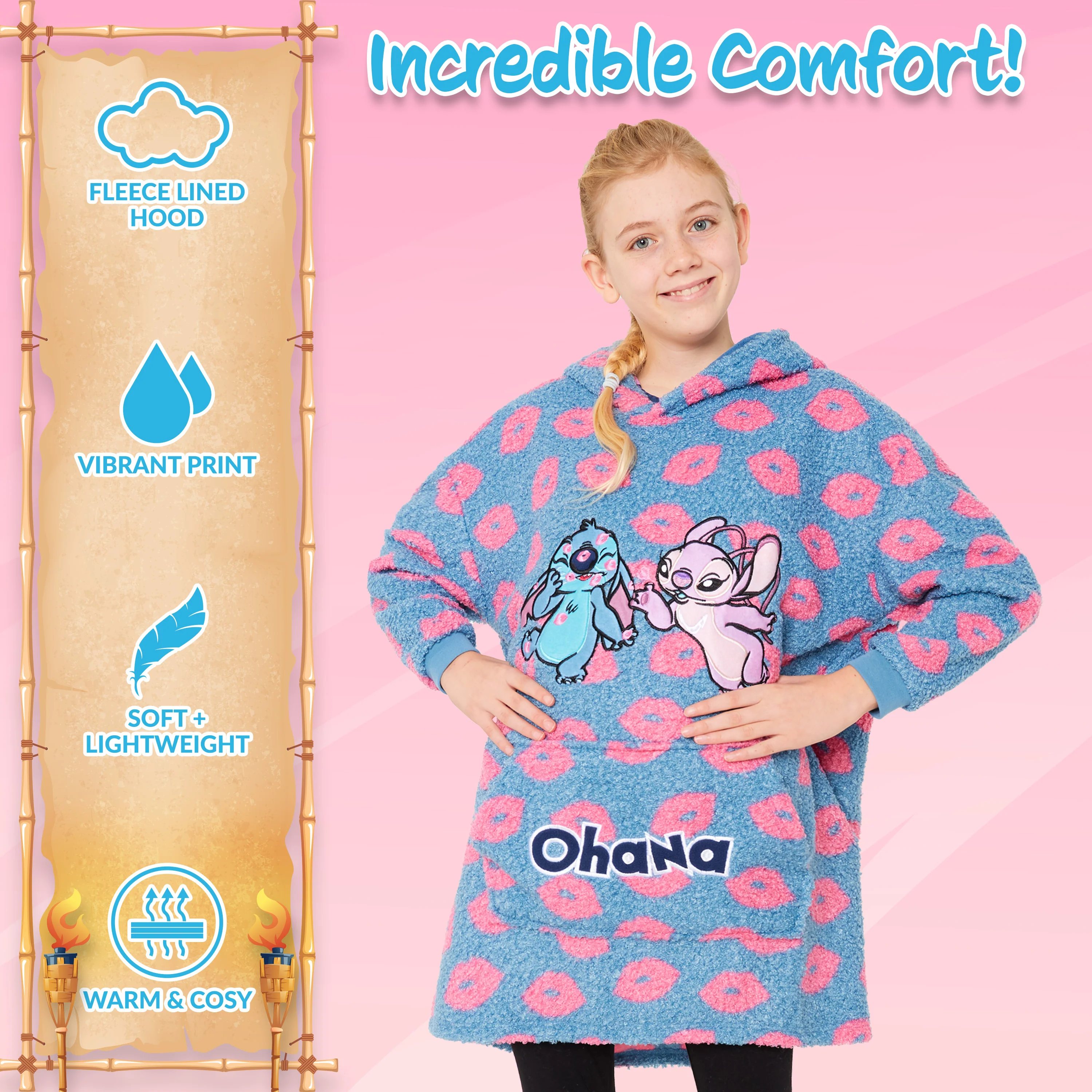 Disney Fleece Hoodie Blanket for Kids - Blue Stitch & Angel - Image 4