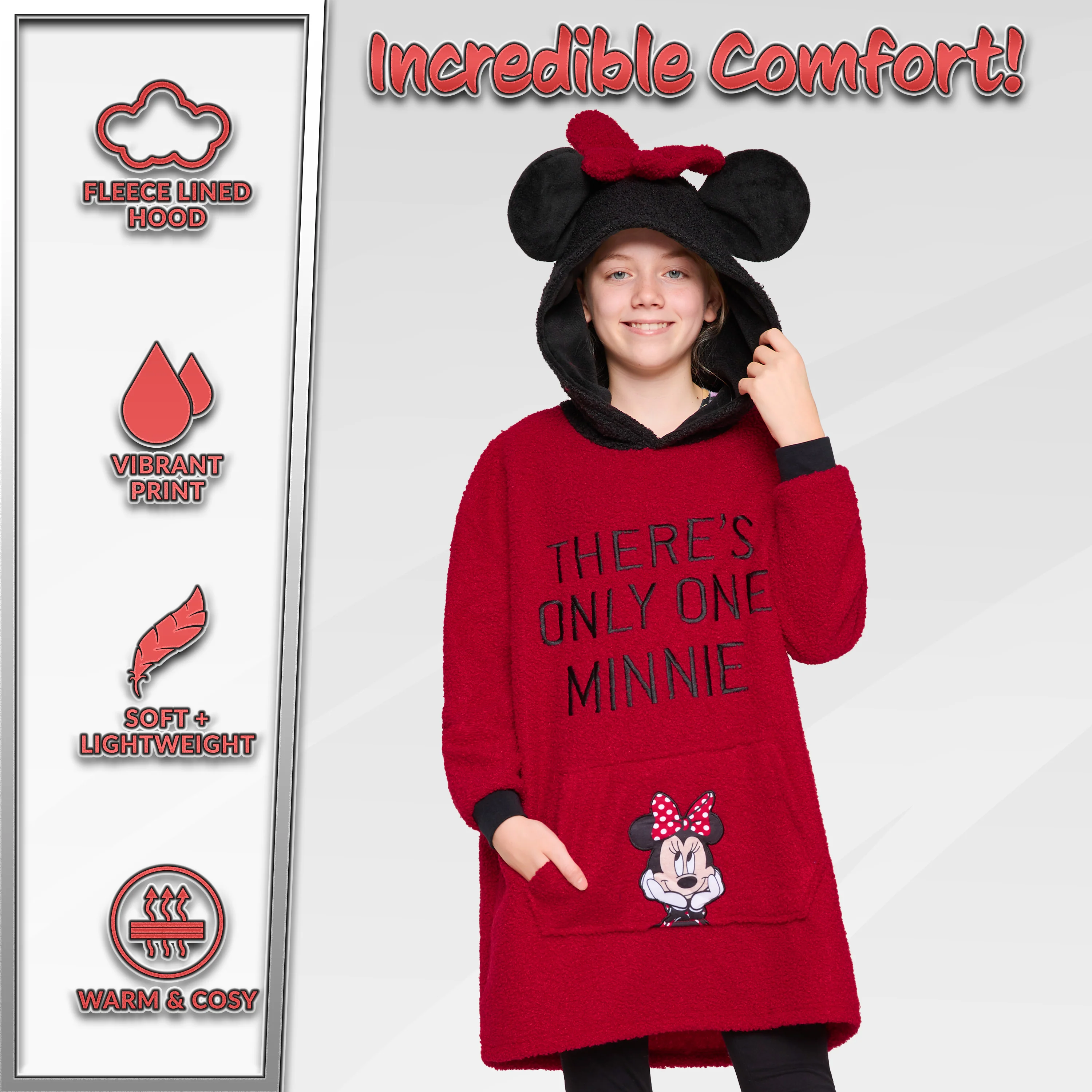 Disney Fleece Hoodie Blanket for Kids - Red Minnie - Image 4