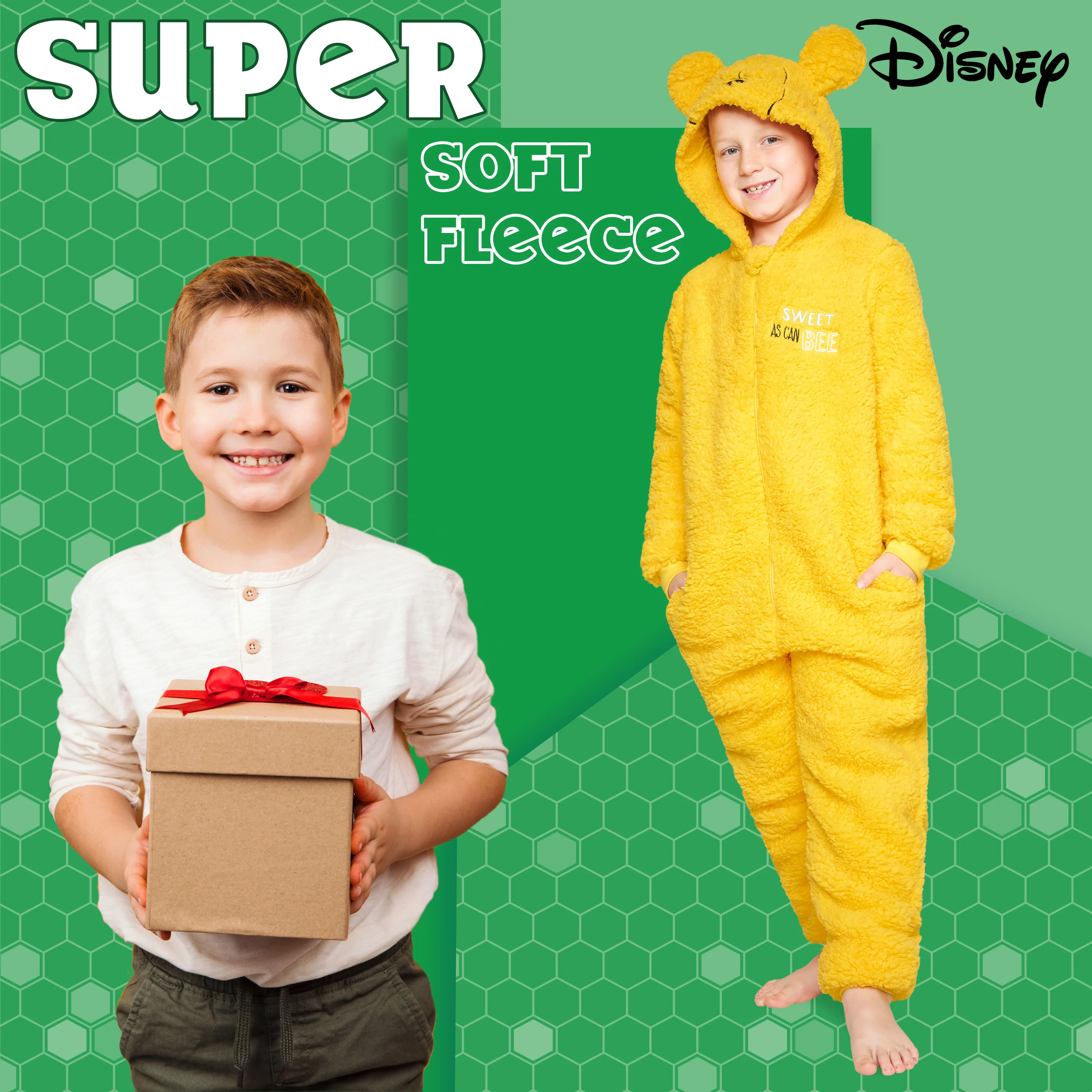 Disney Fleece Onesie for Kids & Teenagers - Yellow Winnie - Image 3
