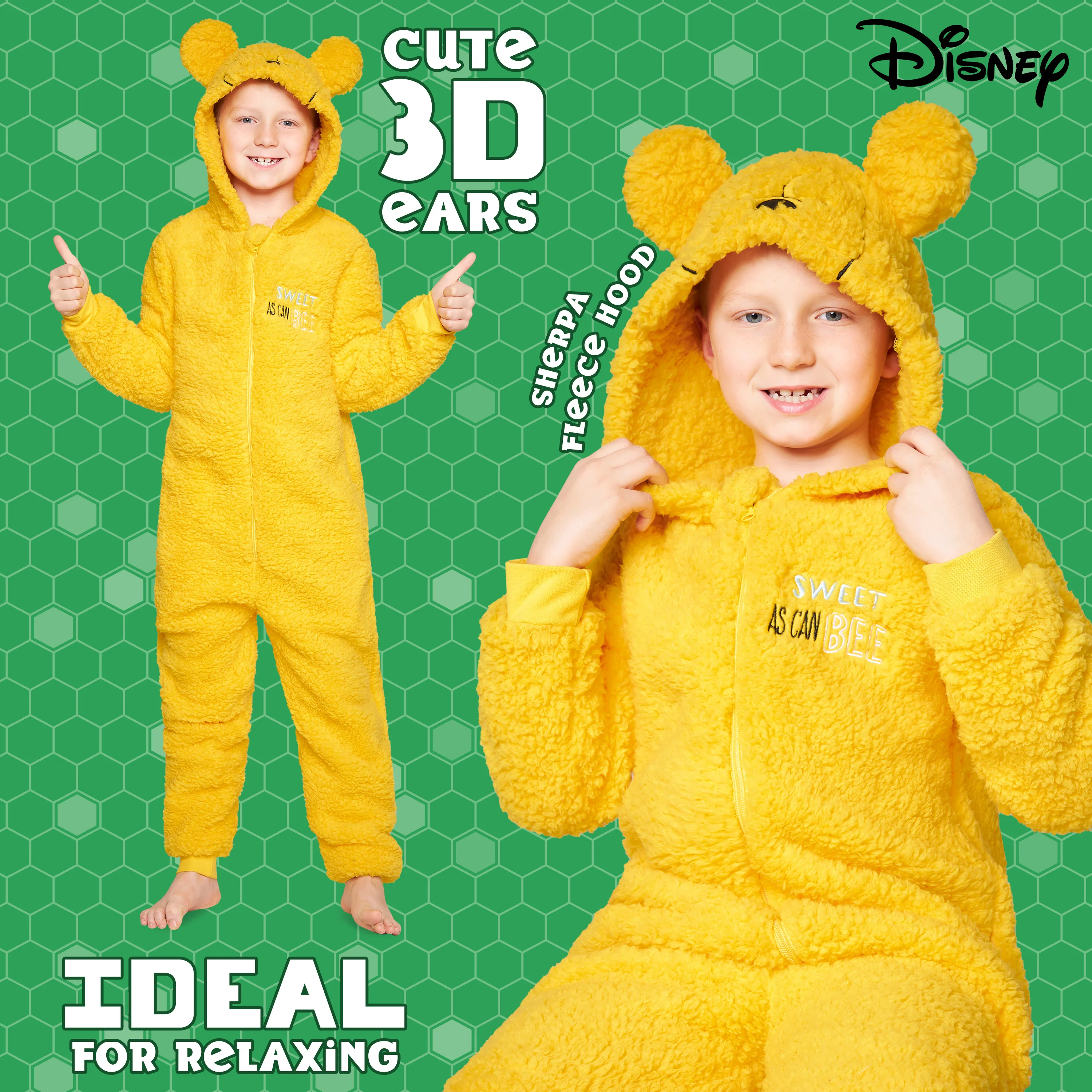 Disney Fleece Onesie for Kids & Teenagers - Yellow Winnie - Image 4