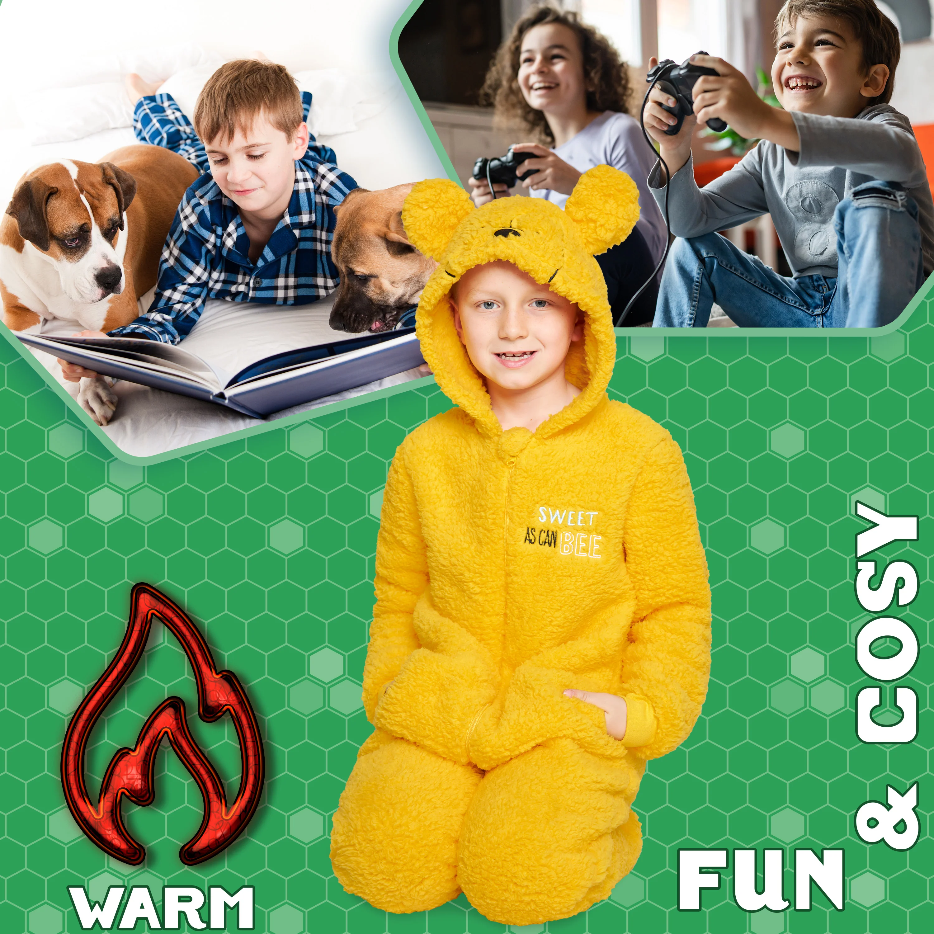 Disney Fleece Onesie for Kids & Teenagers - Yellow Winnie - Image 5