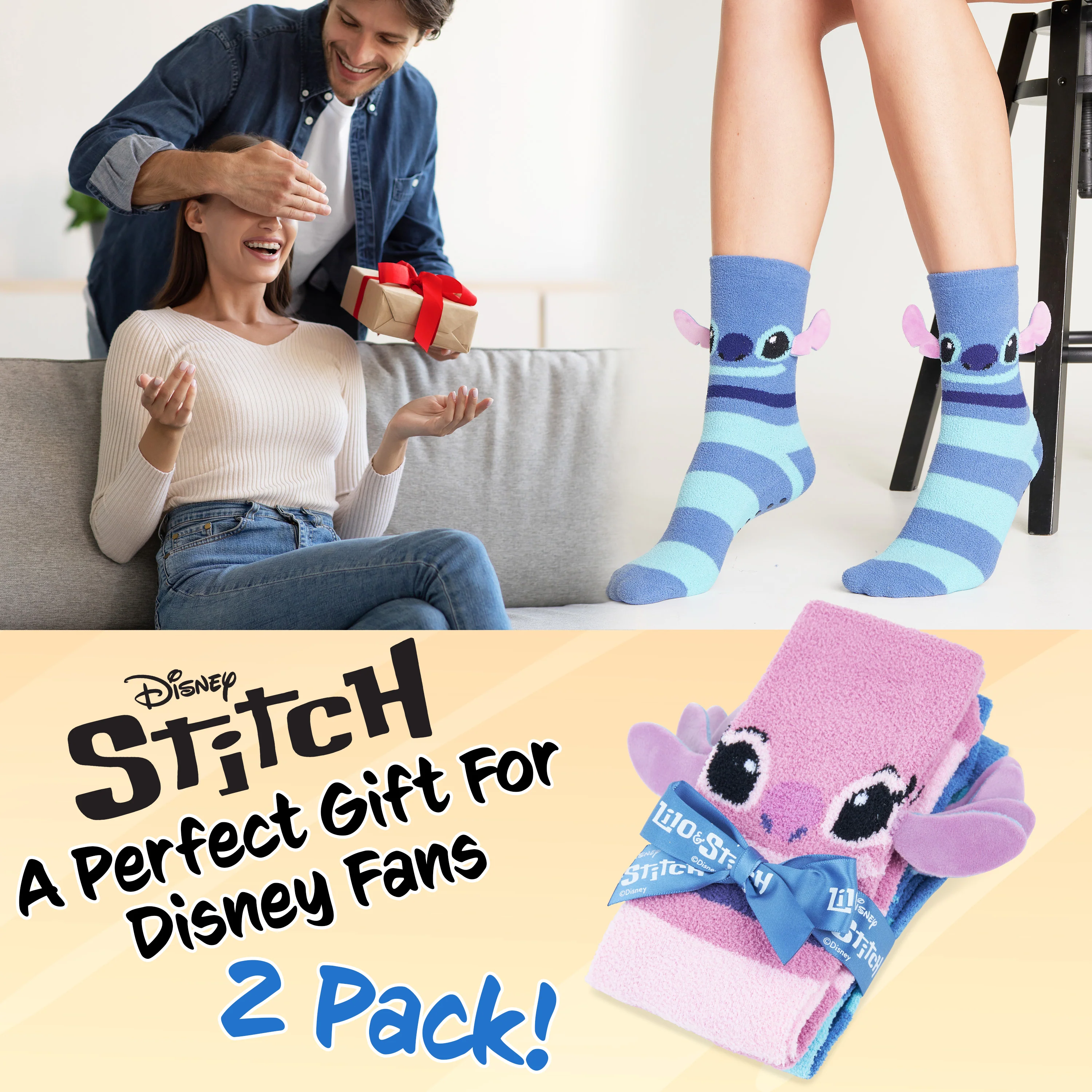 Disney Fluffy Socks Women, Stitch Multipack Slipper Socks, Stitch Gifts - Image 3