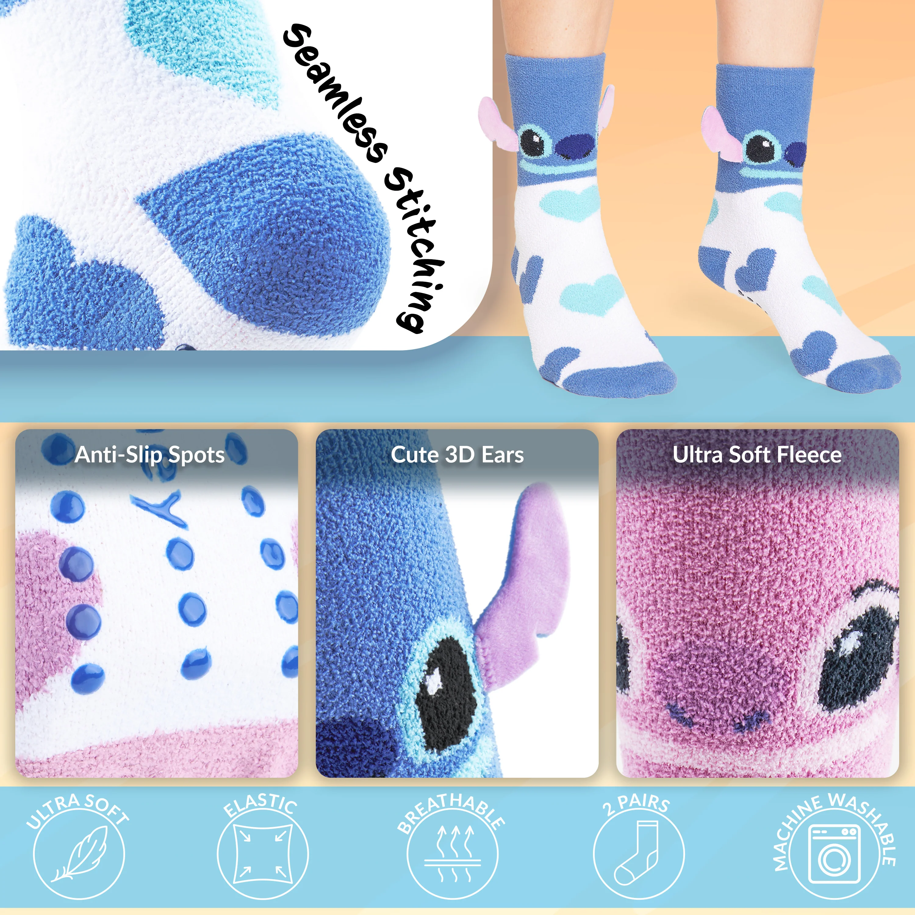 Disney Fluffy Socks Women, Stitch Multipack Slipper Socks, Stitch Gifts - Image 4