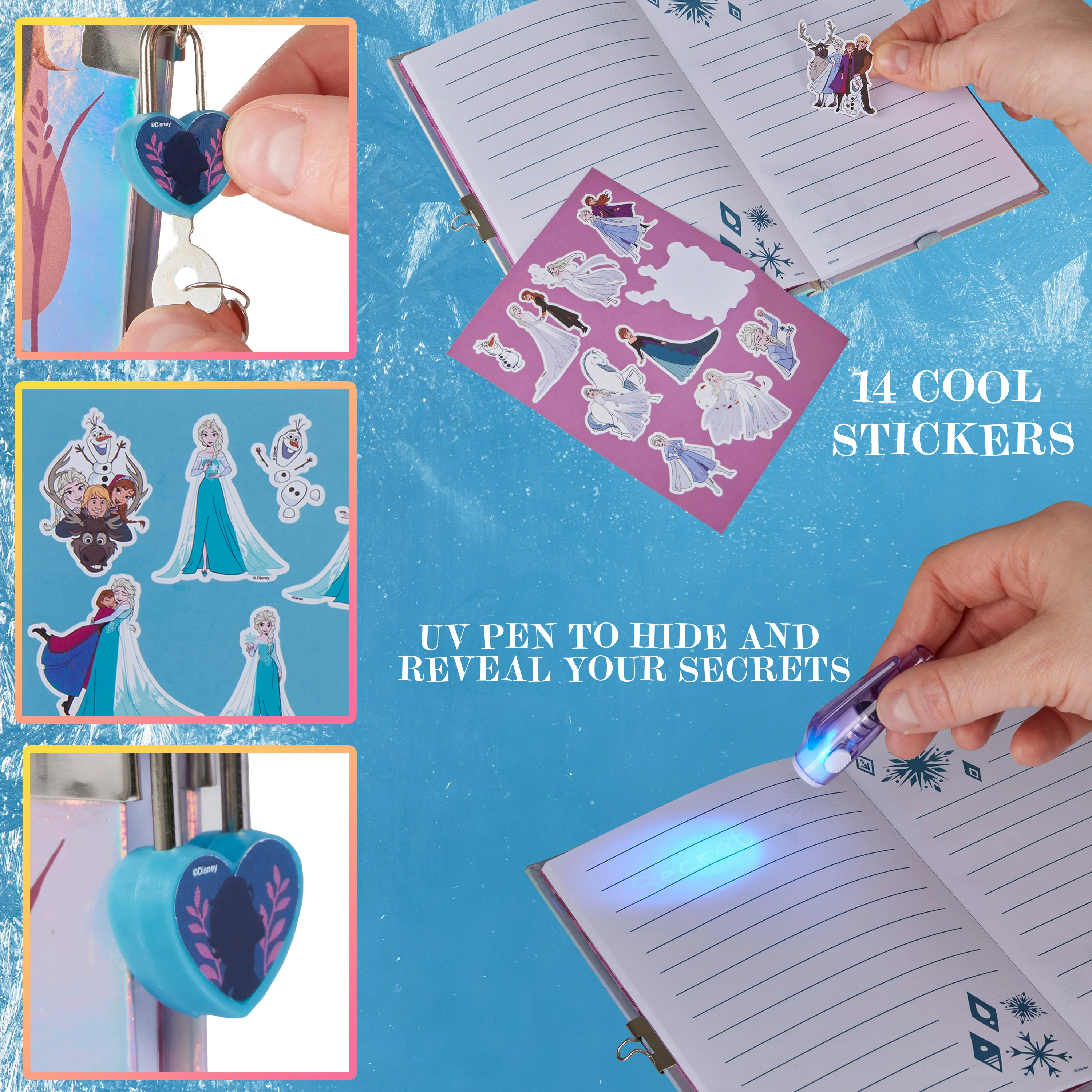 Disney Frozen Diary for Girls - Girls Diary with Lock, UV Invisible Ink Pen and Stickers Sheet - Image 3