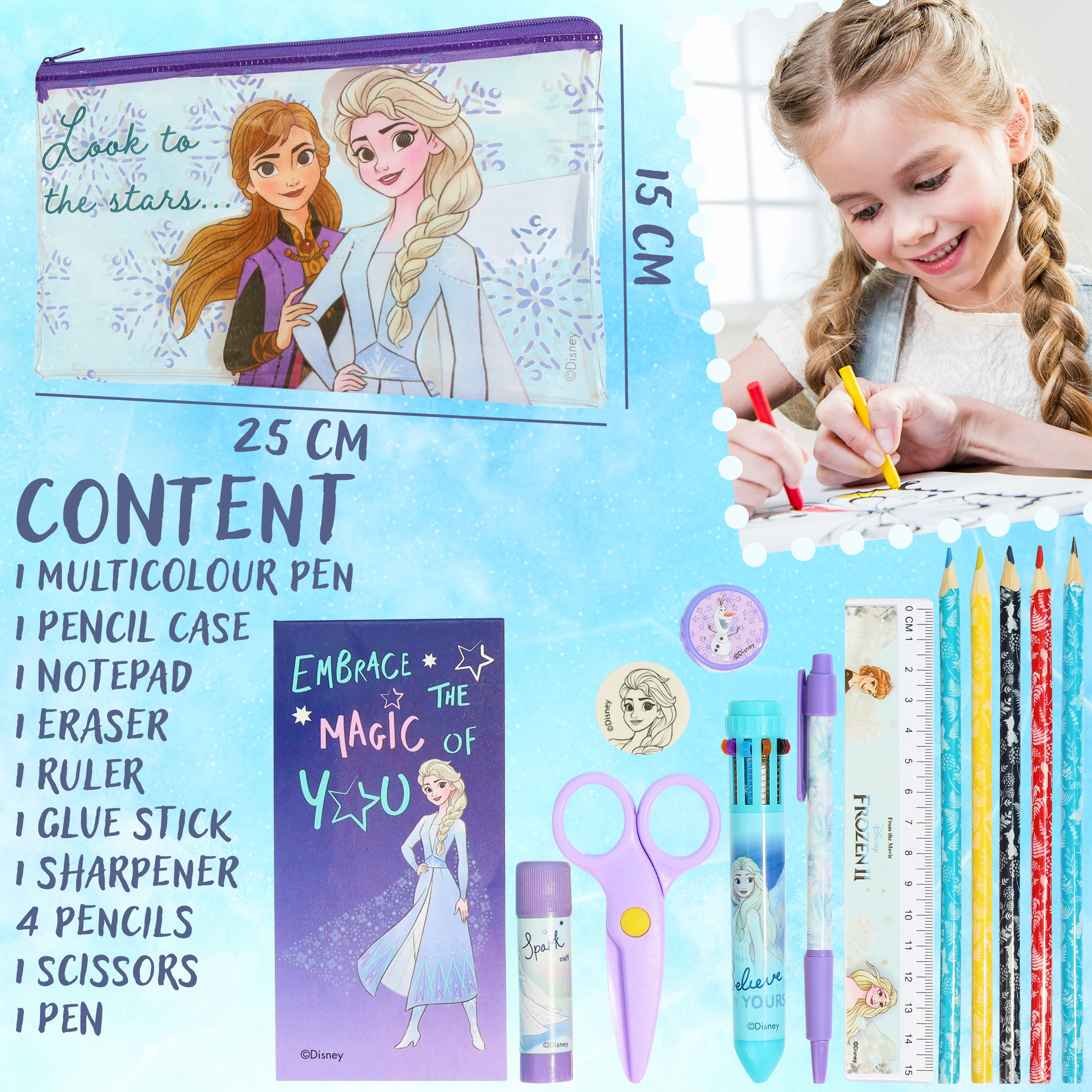 Disney Frozen Girls Pencil Case with Cute Stationery Included, School Supplies - Image 6