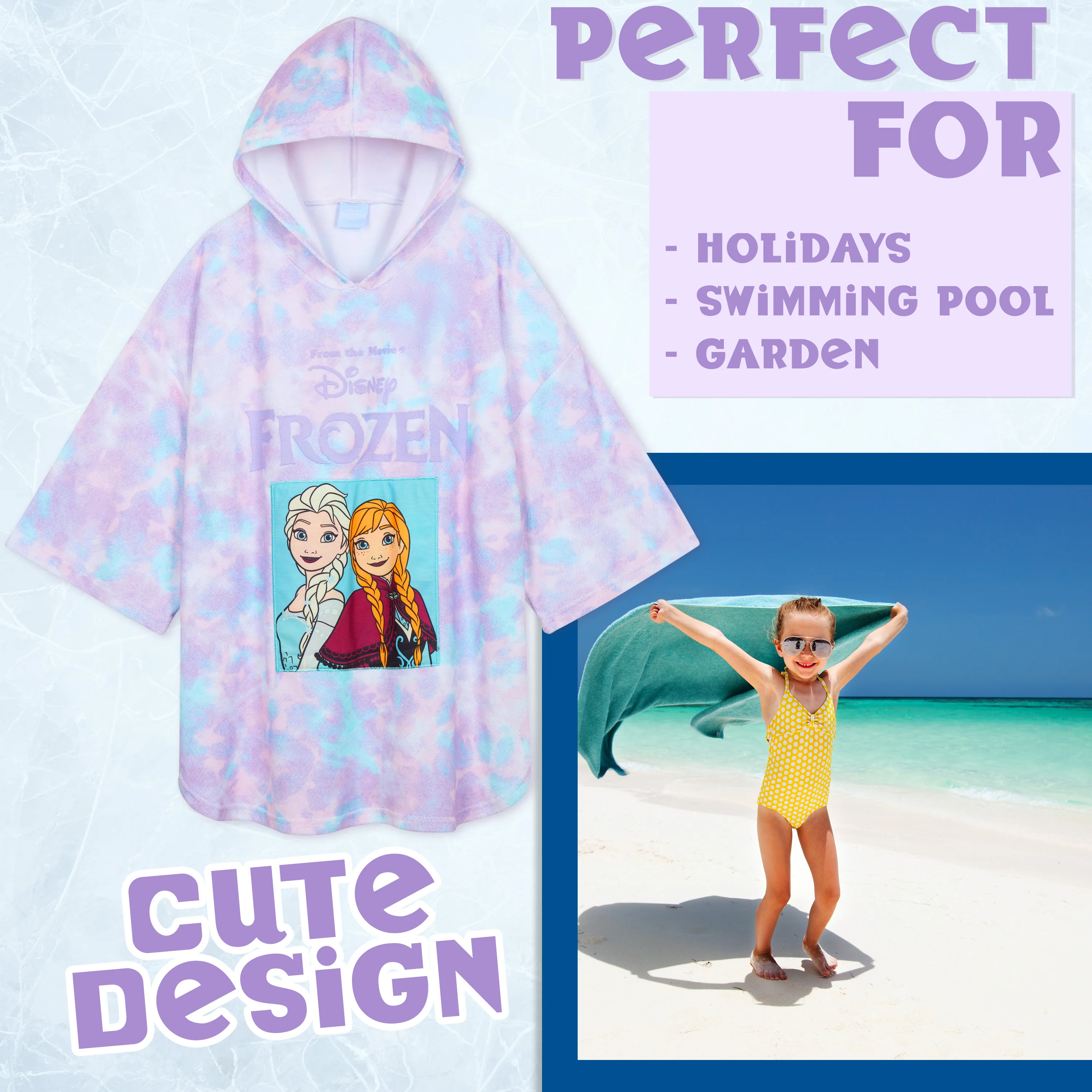 Disney Frozen Towel with Hood for Kids Absorbent Changing Robe Poncho (5-9 Years) - Image 2