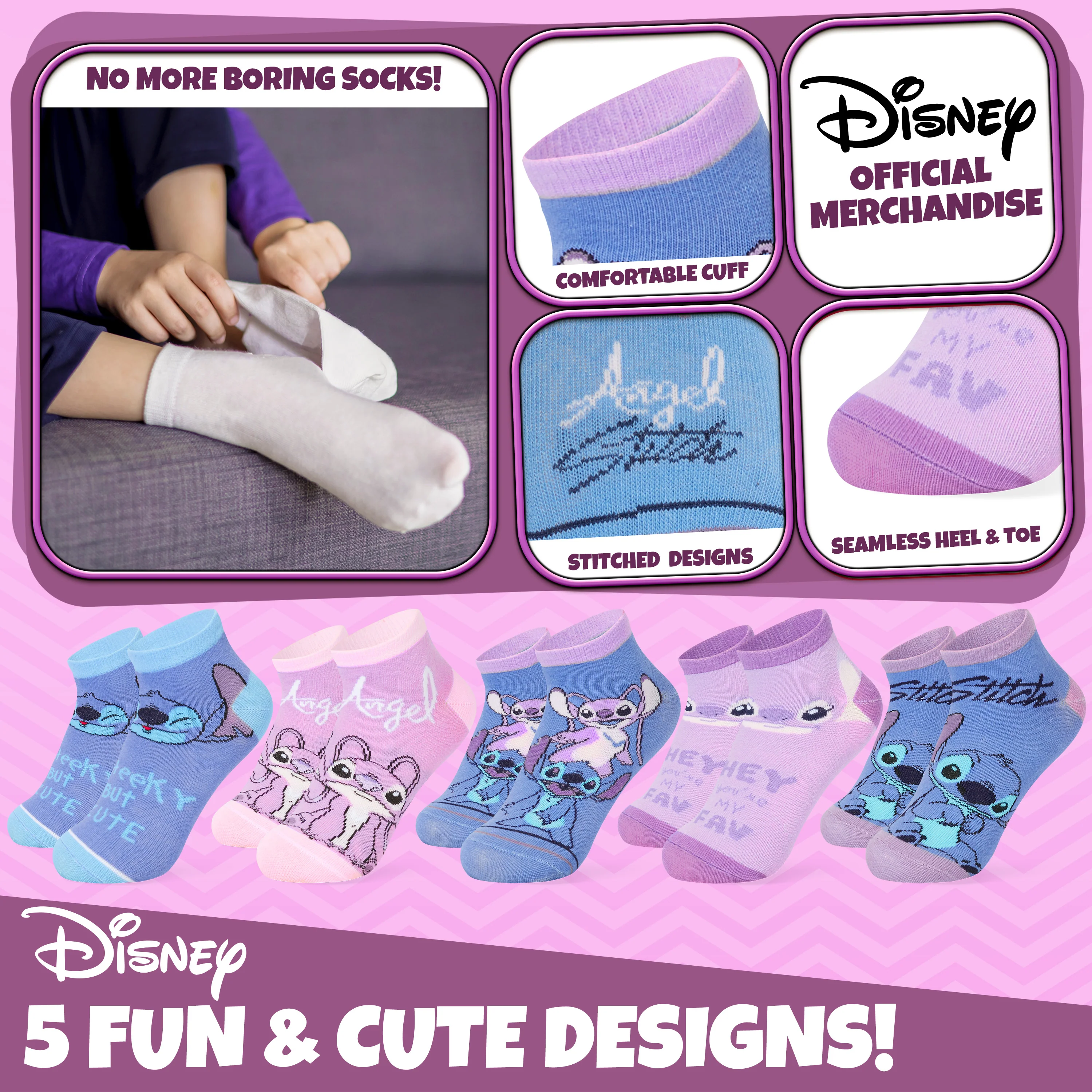 Disney Girls Ankle Socks, Soft and Breathable Socks Pack of 5 - Girls Gifts - Image 3