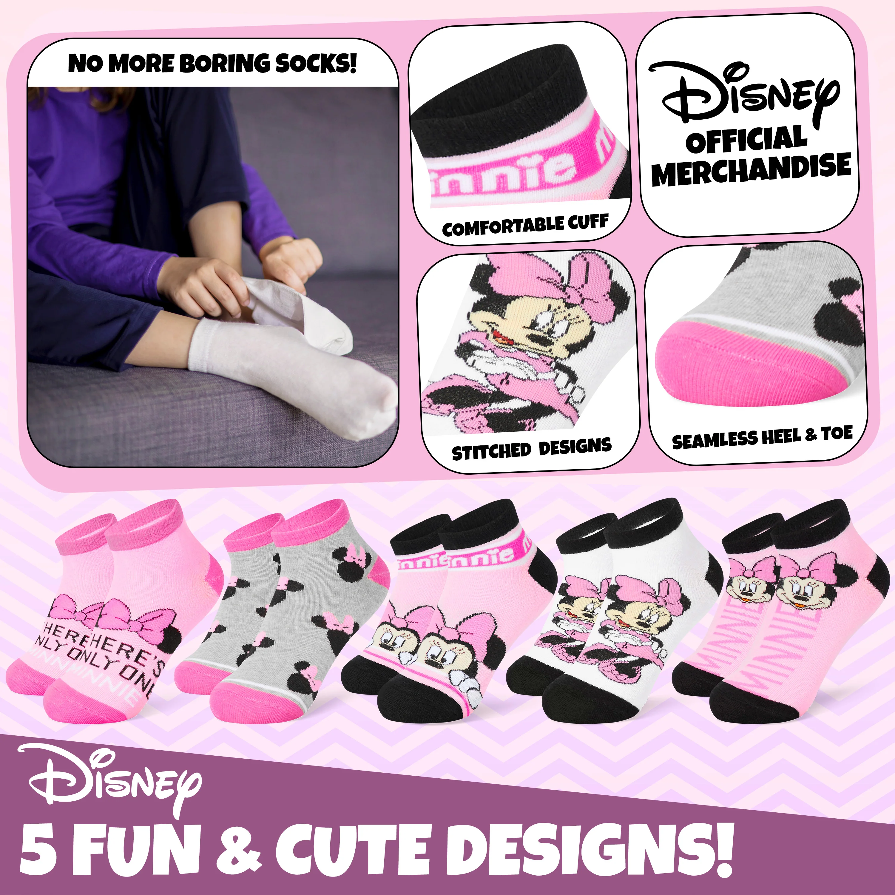 Disney Girls Ankle Socks, Soft and Breathable Socks Pack of 5 - Girls Gifts - Image 3