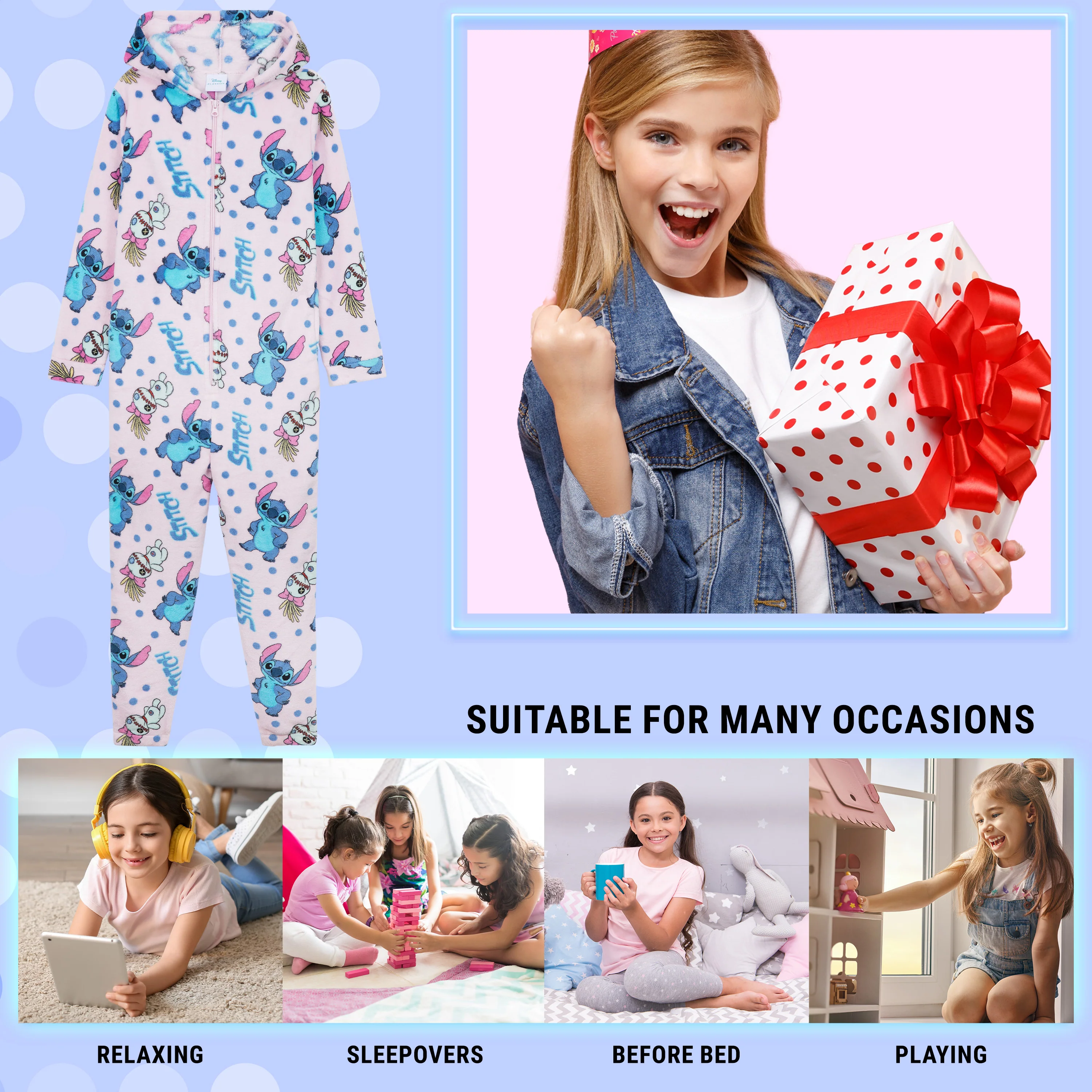 Disney Girls Fleece Onesie with Hood, Cosy Loungewear Sleepsuit - Gifts for Girls - Image 3
