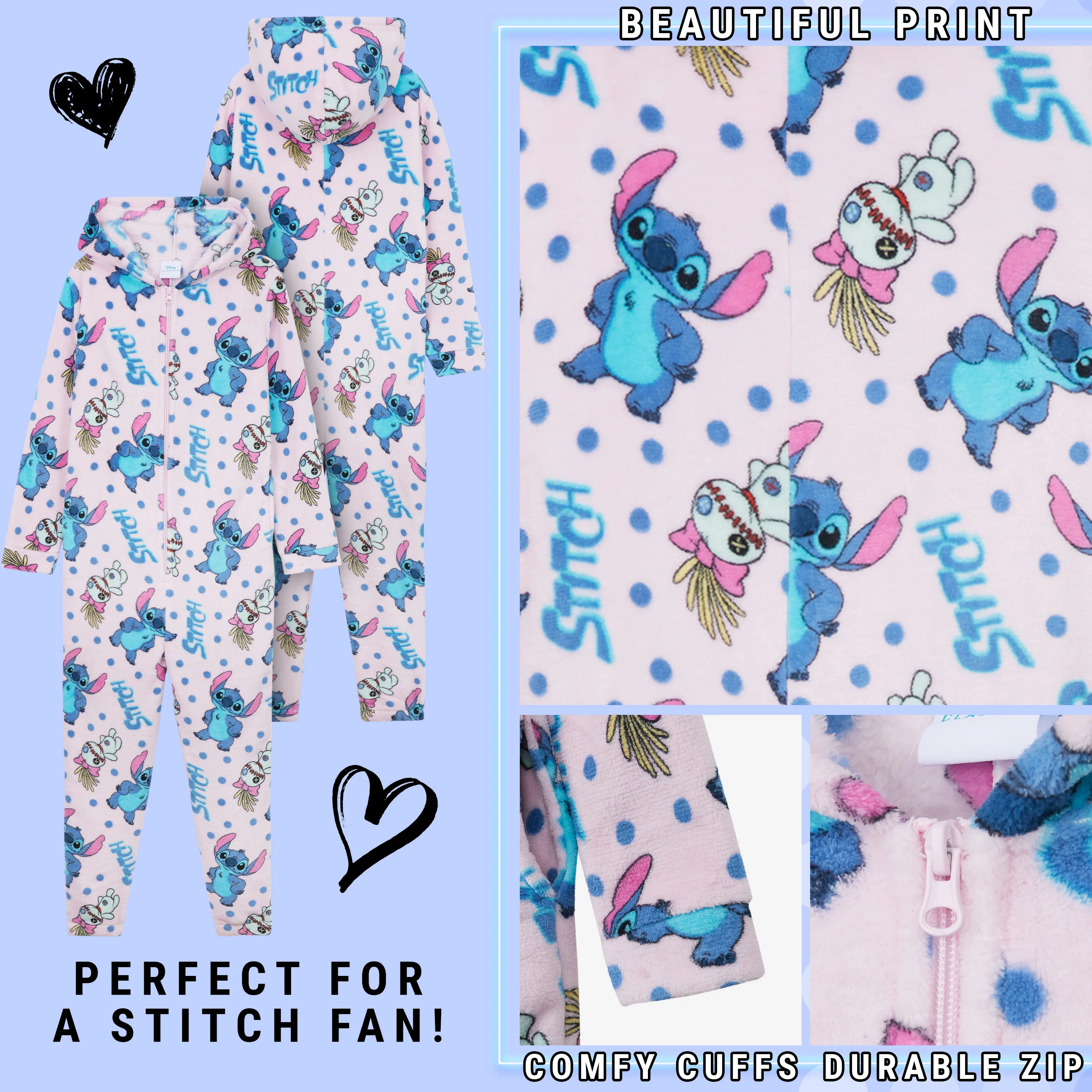 Disney Girls Fleece Onesie with Hood, Cosy Loungewear Sleepsuit - Gifts for Girls - Image 5