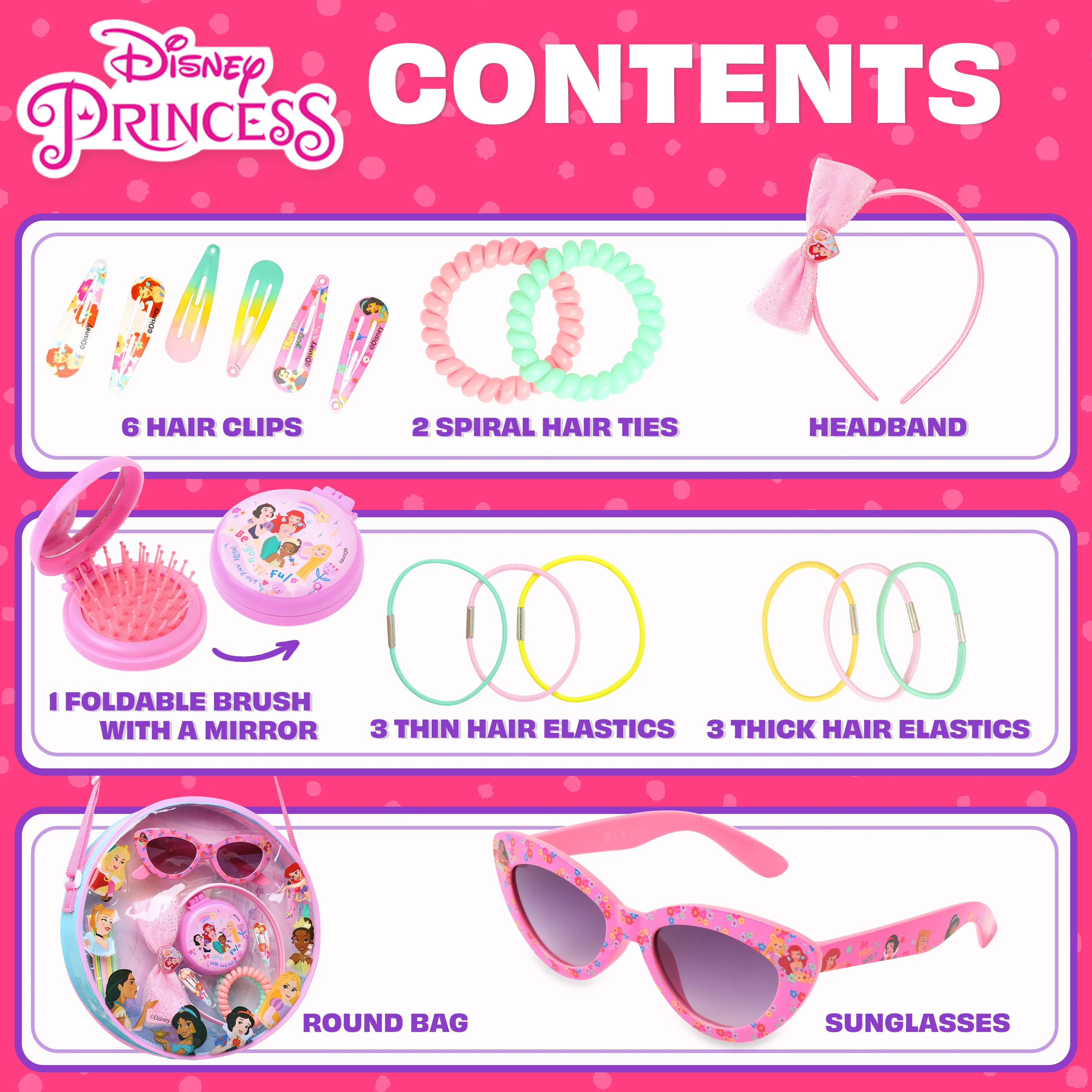 Disney Girls Handbag, Shoulder Bag with Hair Accessories and Sunglasses - Gifts for Girls - Image 6