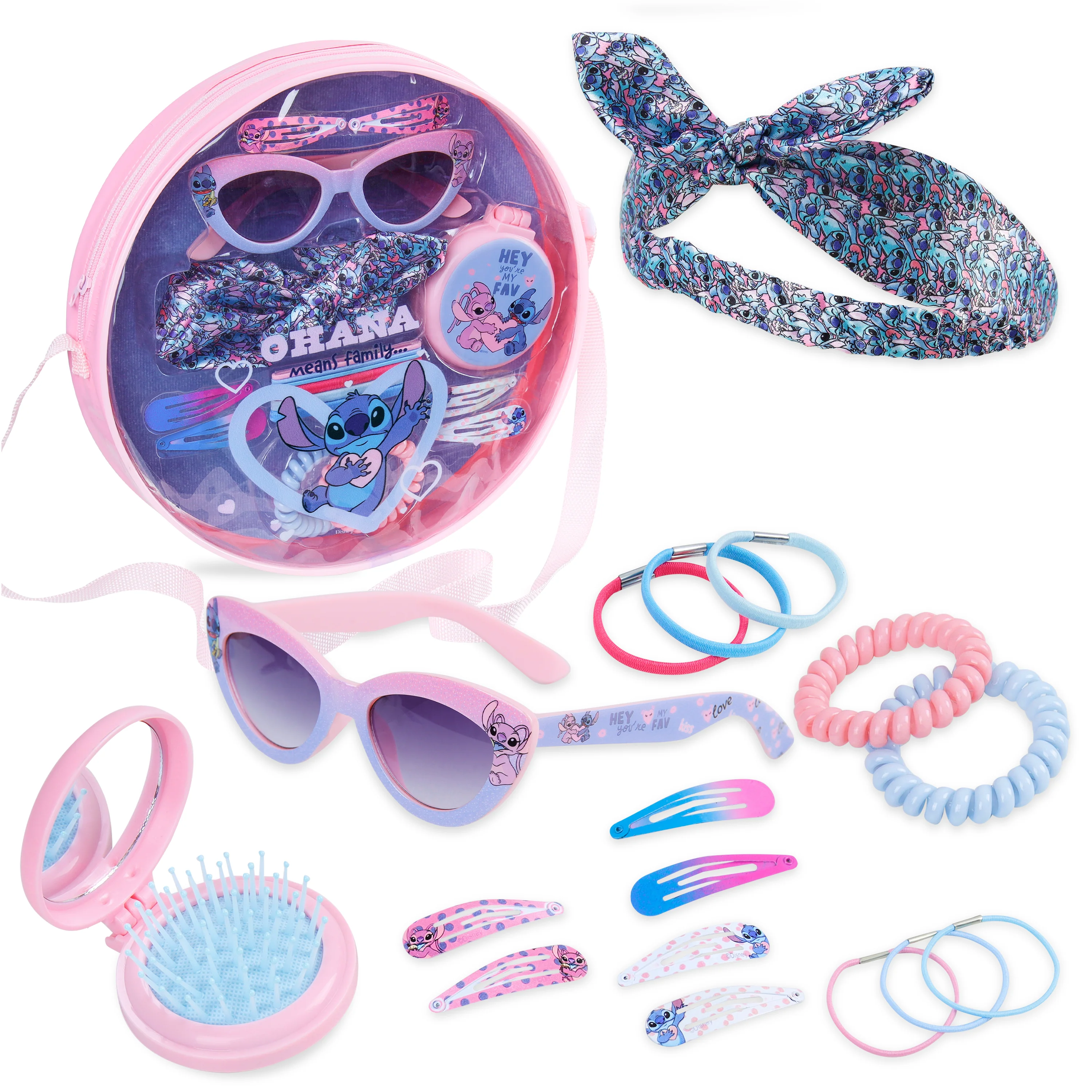 Disney Girls Handbag with Stitch Hair Accessories & Sunglasses