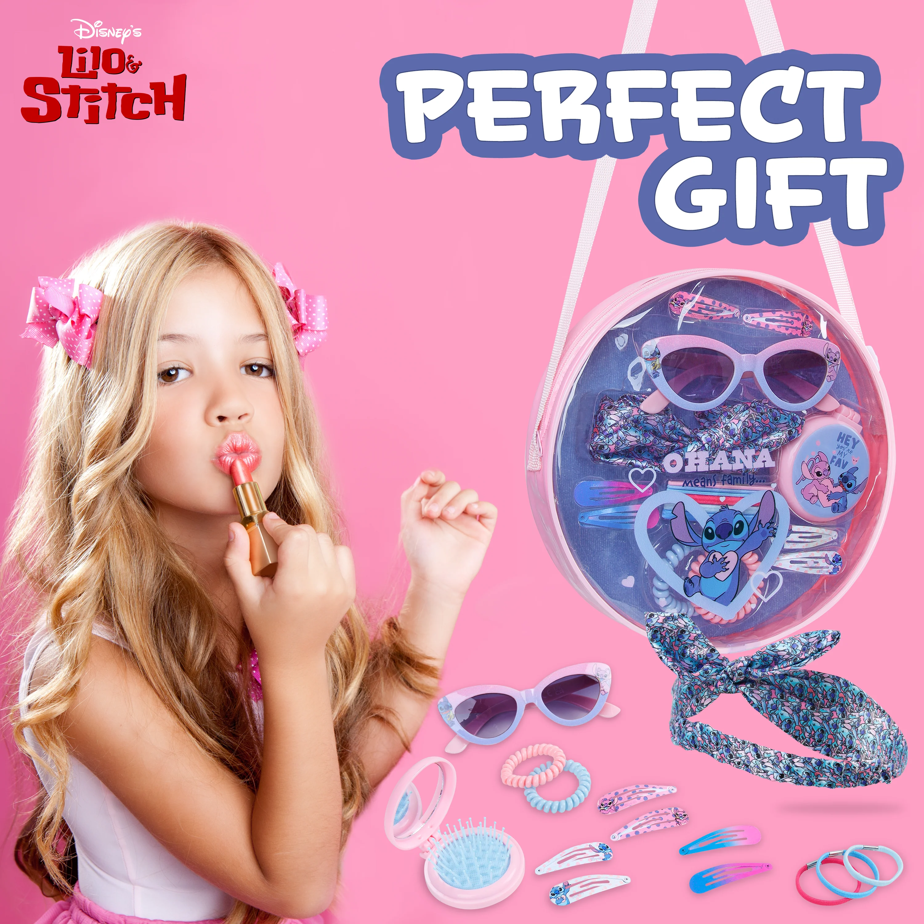 Disney Girls Handbag with Stitch Hair Accessories & Sunglasses - Image 6