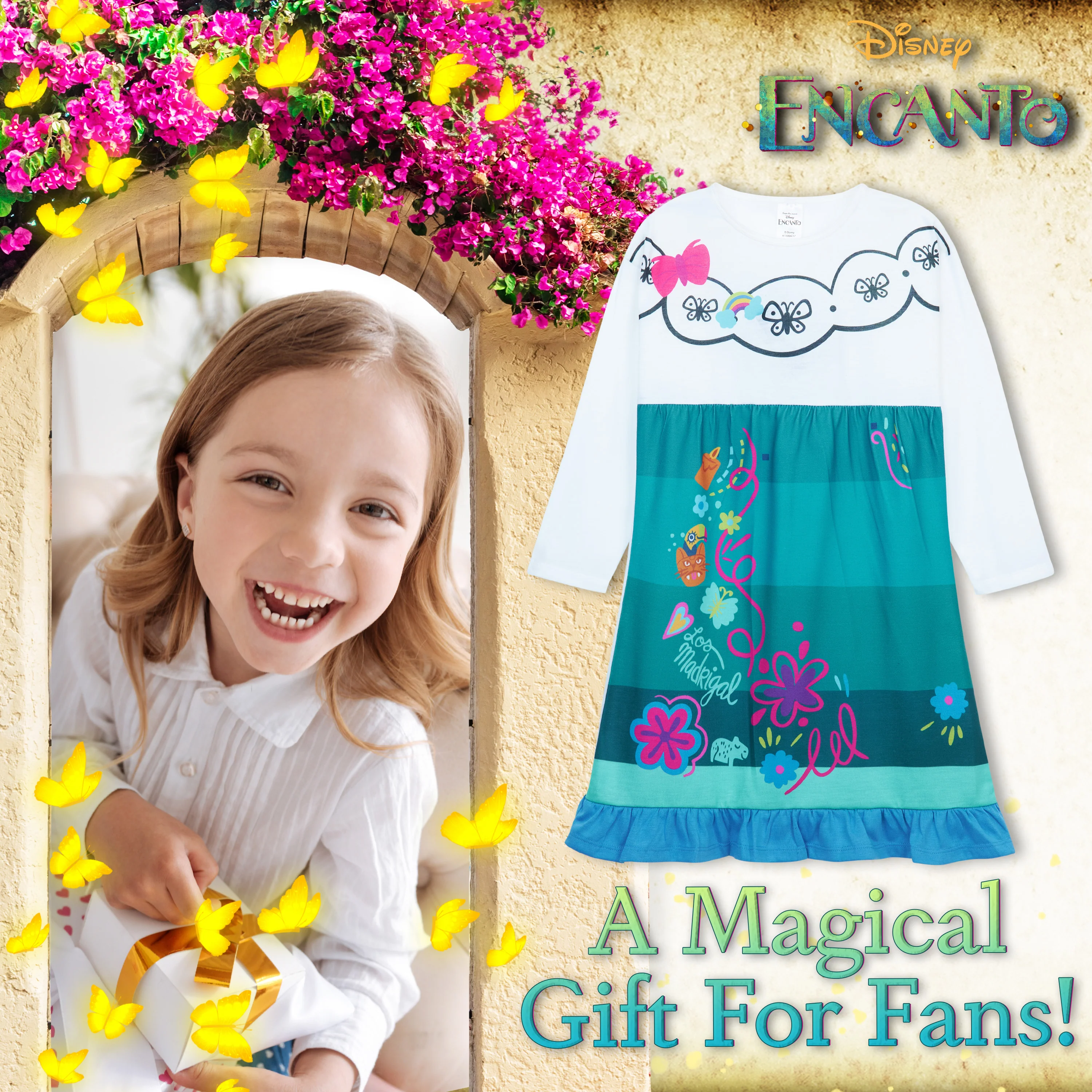 Disney Girls Nightdress, Encanto Long Sleeve Nightie for Girls - Image 2