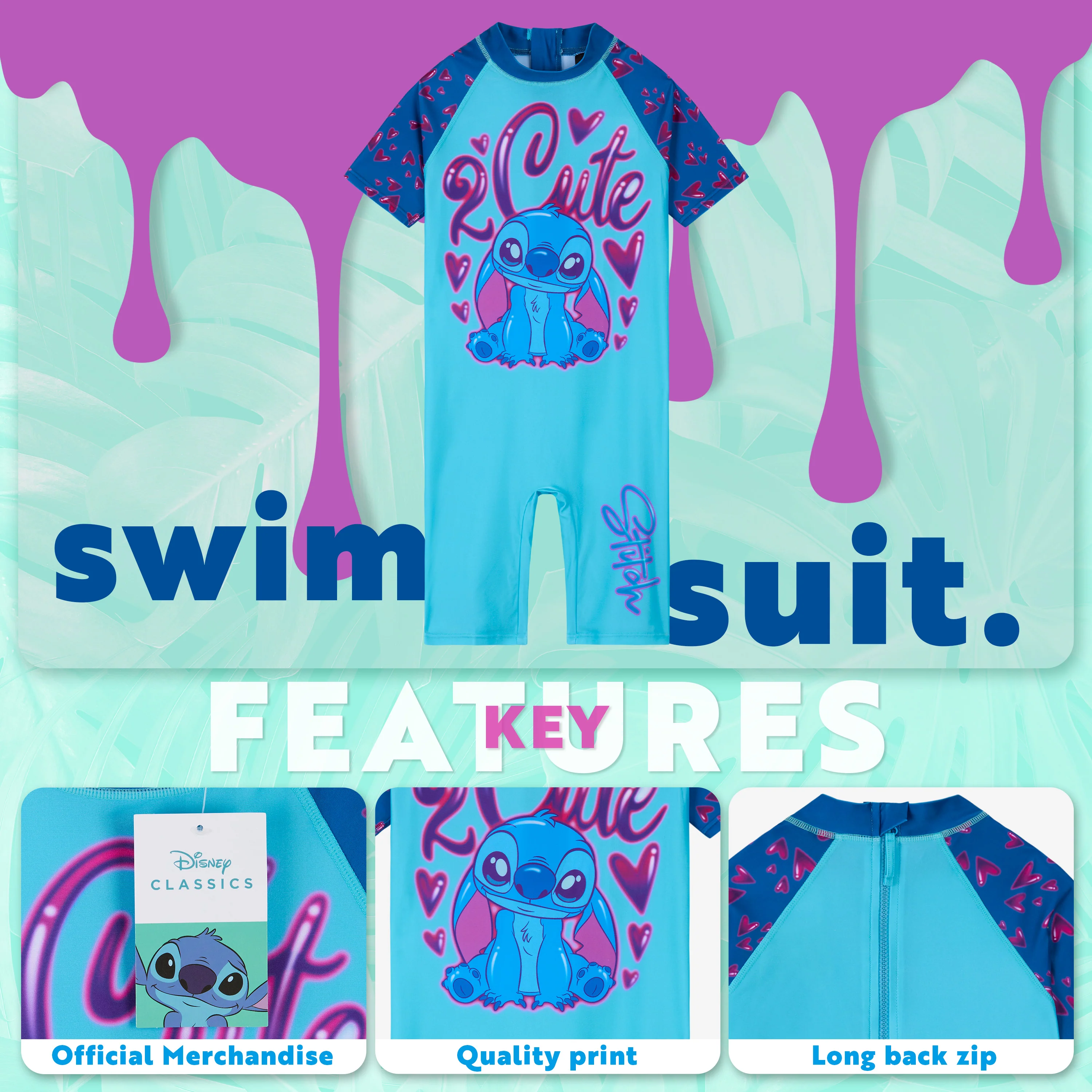 Disney Girls One Piece Swimming Costume, Full Kids Swimsuit - Girls Gifts - Image 3