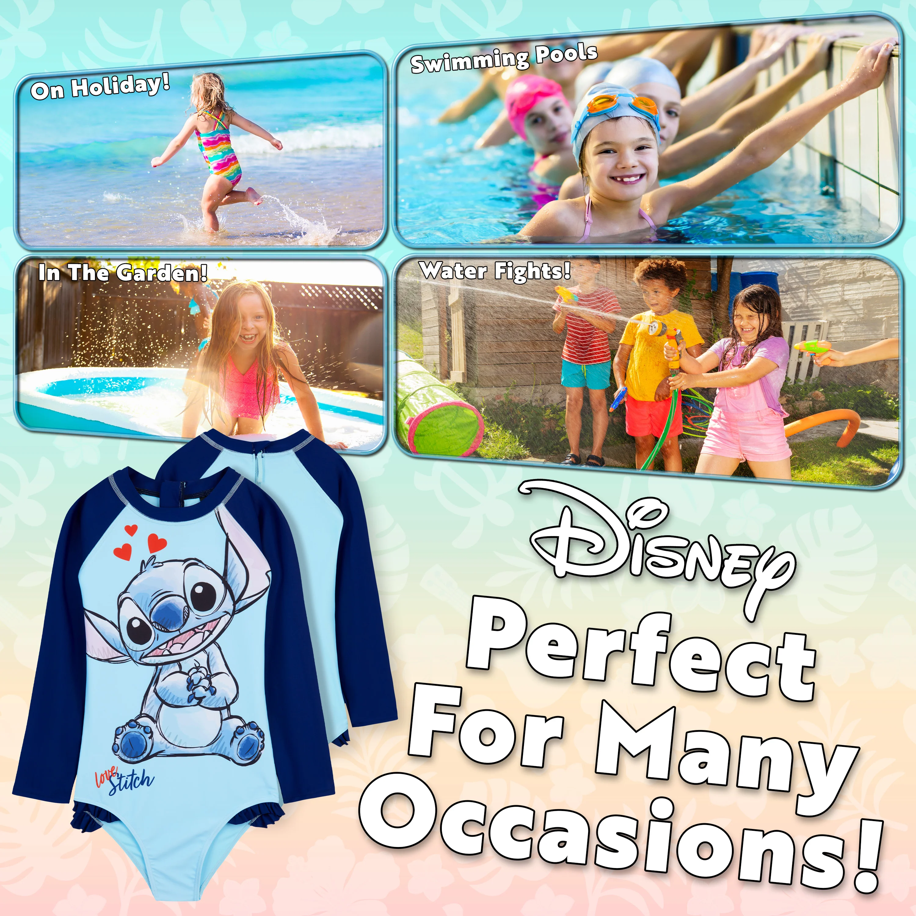 Disney Girls One Piece Swimsuit, Long Sleeve Swimming Costume - Image 4
