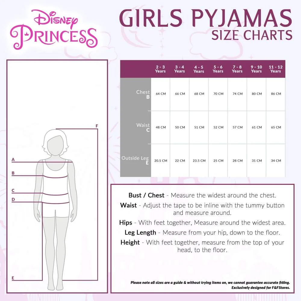 Disney Girls Pyjamas, Girls Short PJs Set Disney Princess Merchandise - Image 7