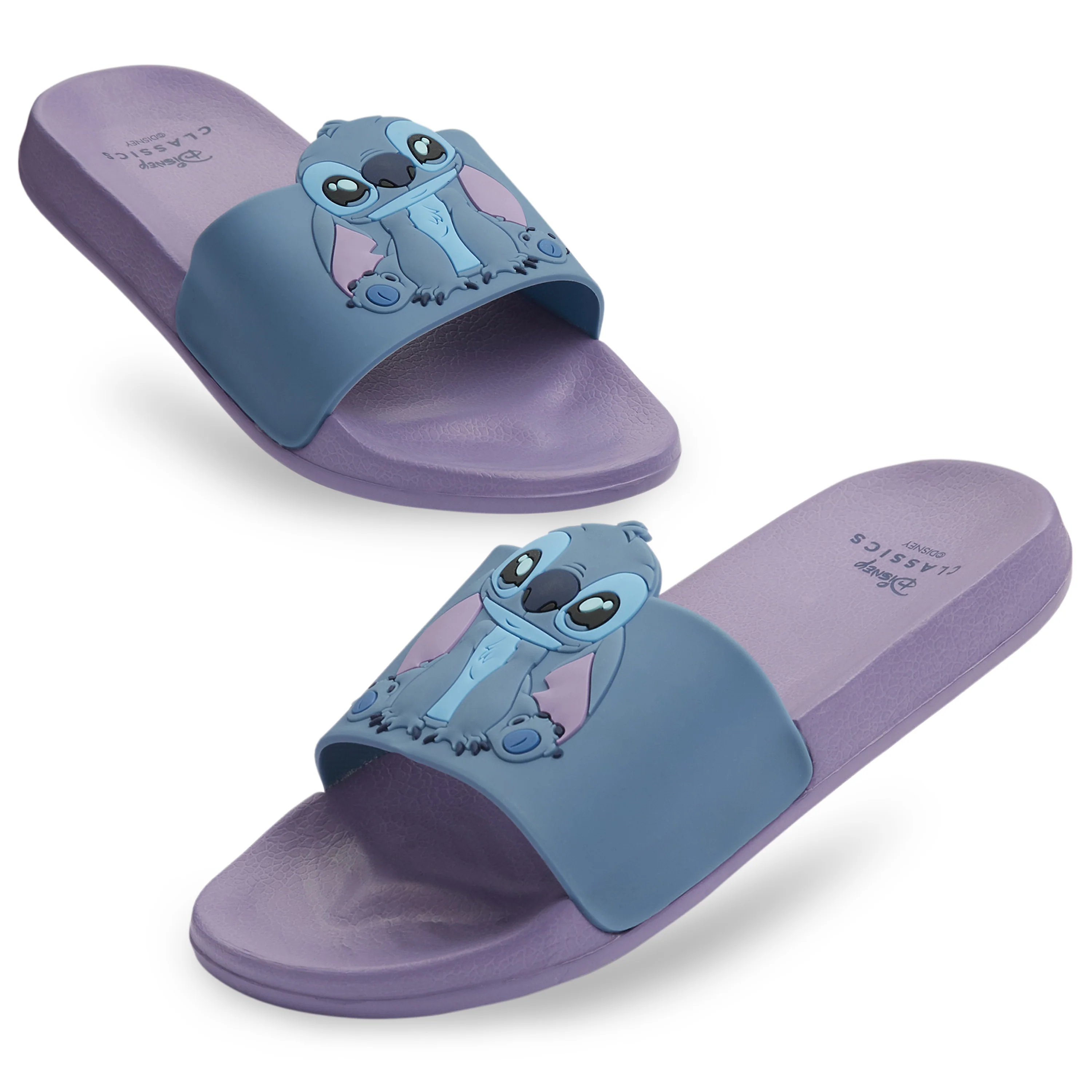 Disney Girls Sliders, Pool or Beach Shoes for Kids - Liliac/Blue Stitch