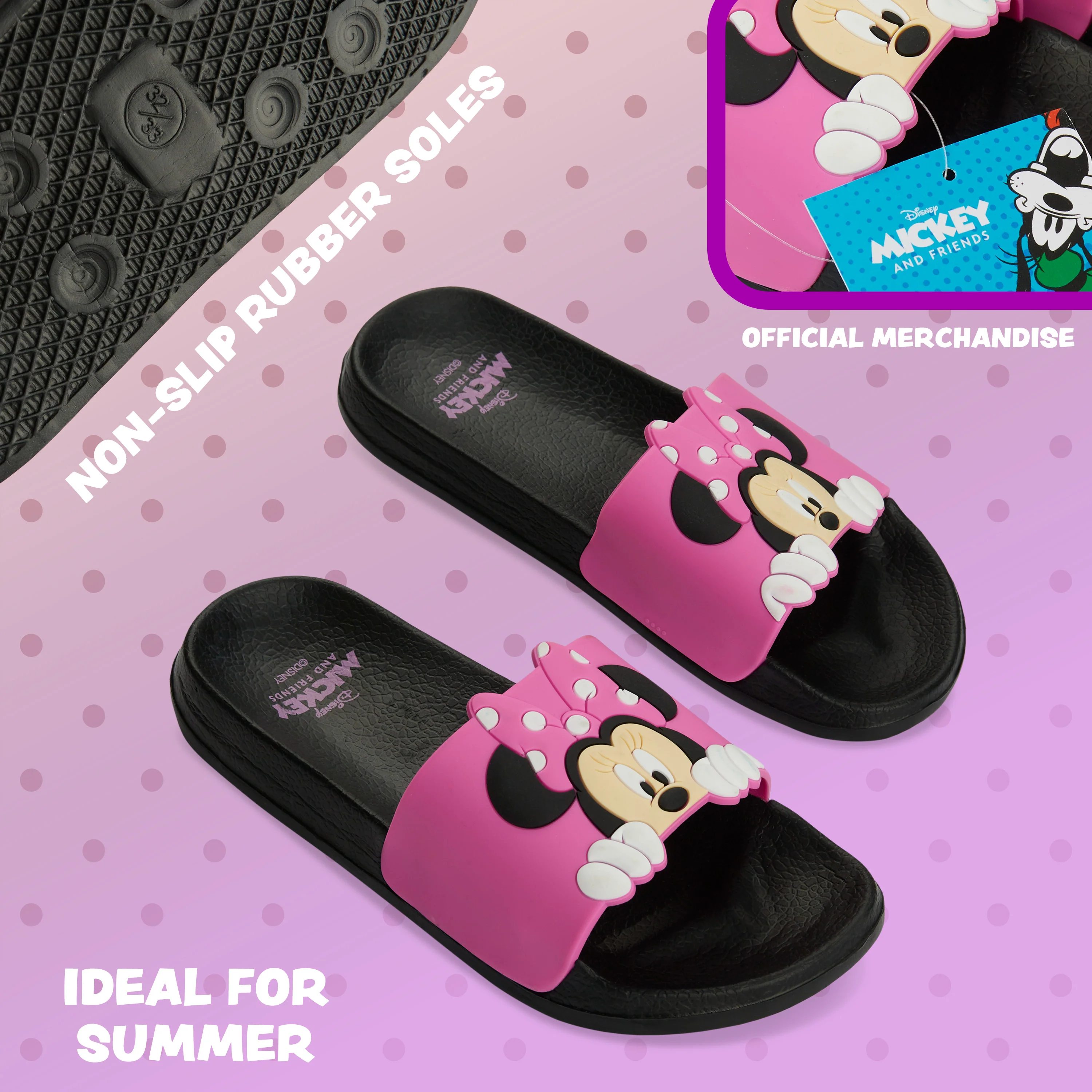 Disney Girls Sliders, Pool or Beach Shoes for Kids - Pink Minnie - Image 4