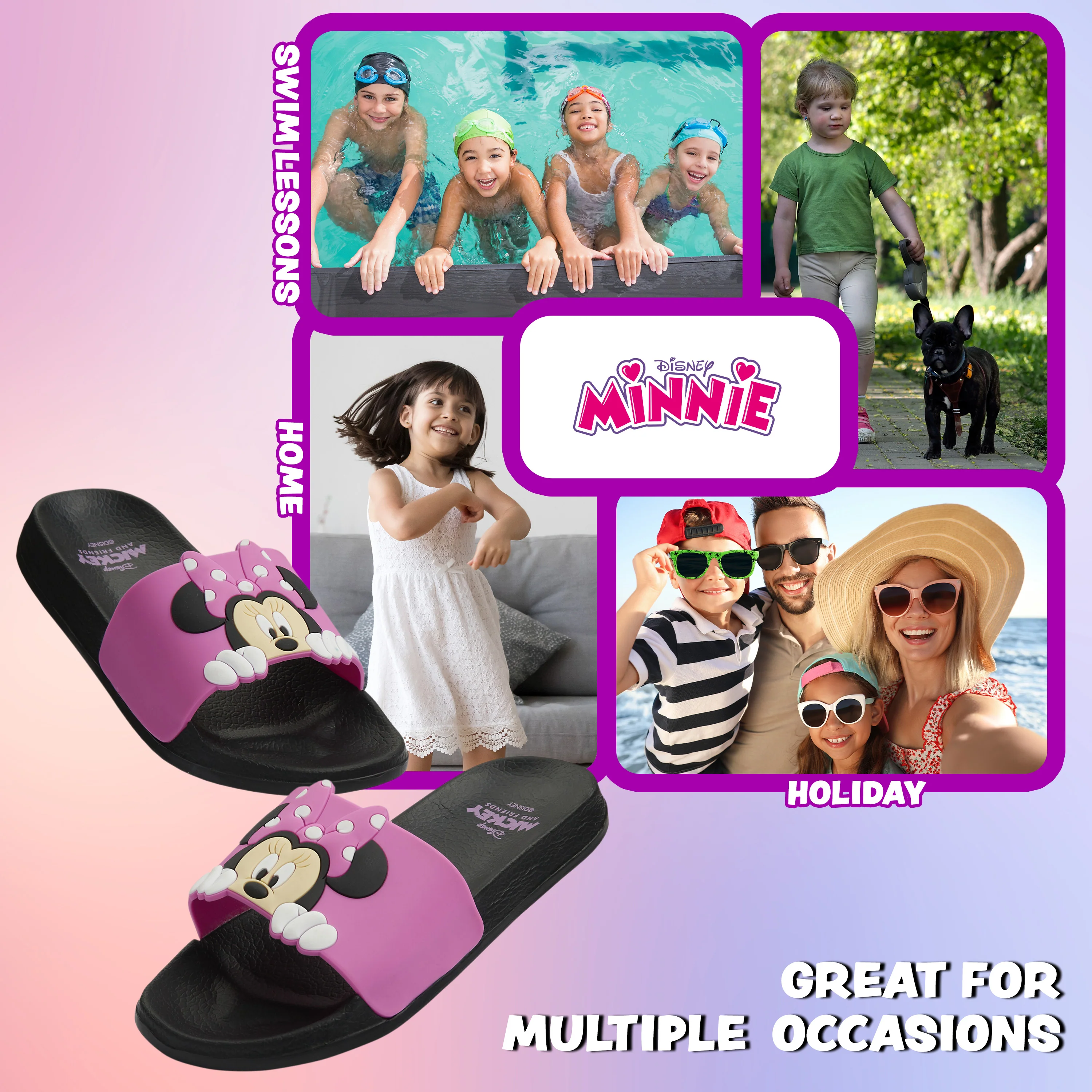 Disney Girls Sliders, Pool or Beach Shoes for Kids - Pink Minnie - Image 5